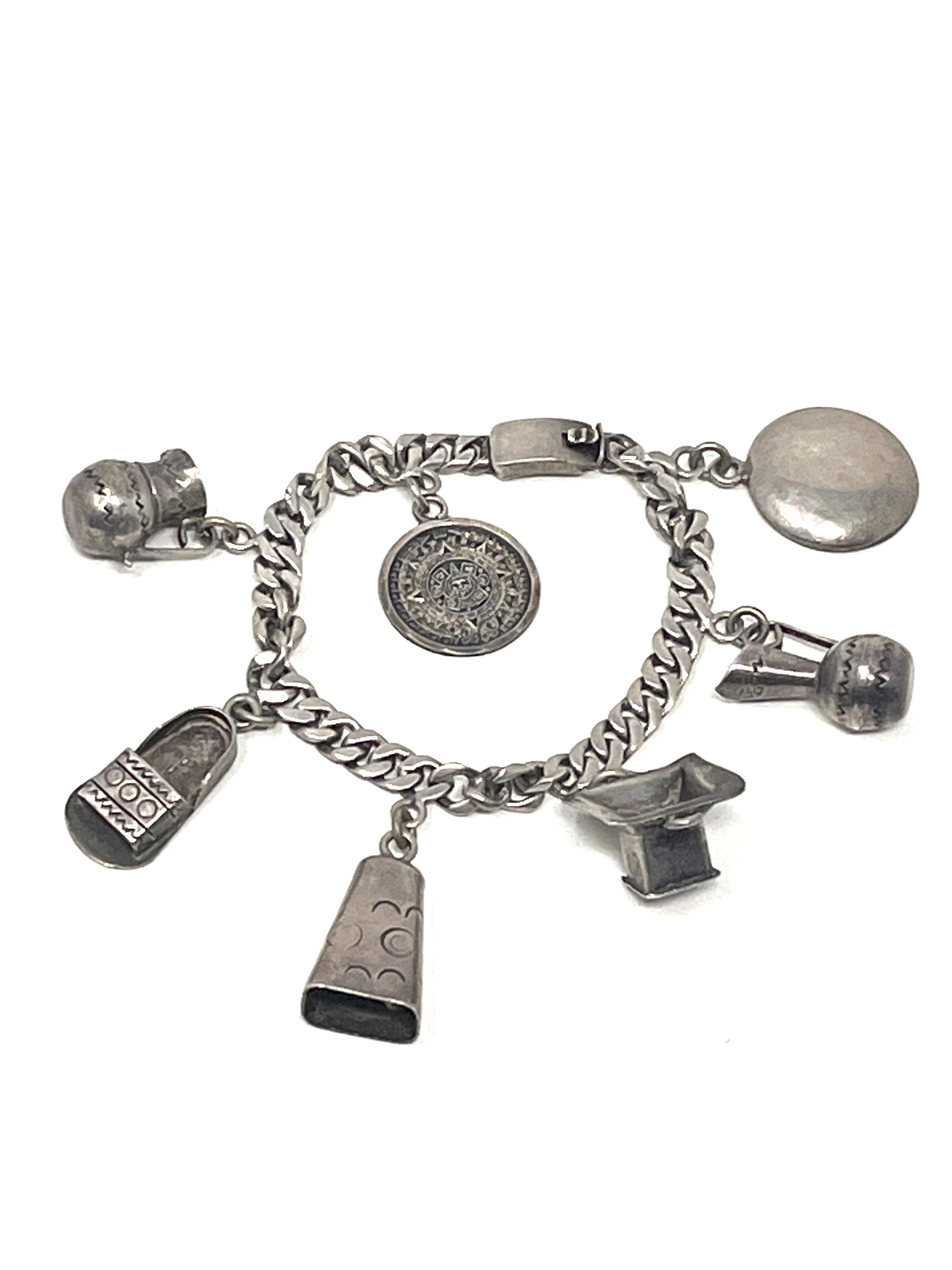 Vintage Mexican Tencha 925 Silver Charm Bracelet