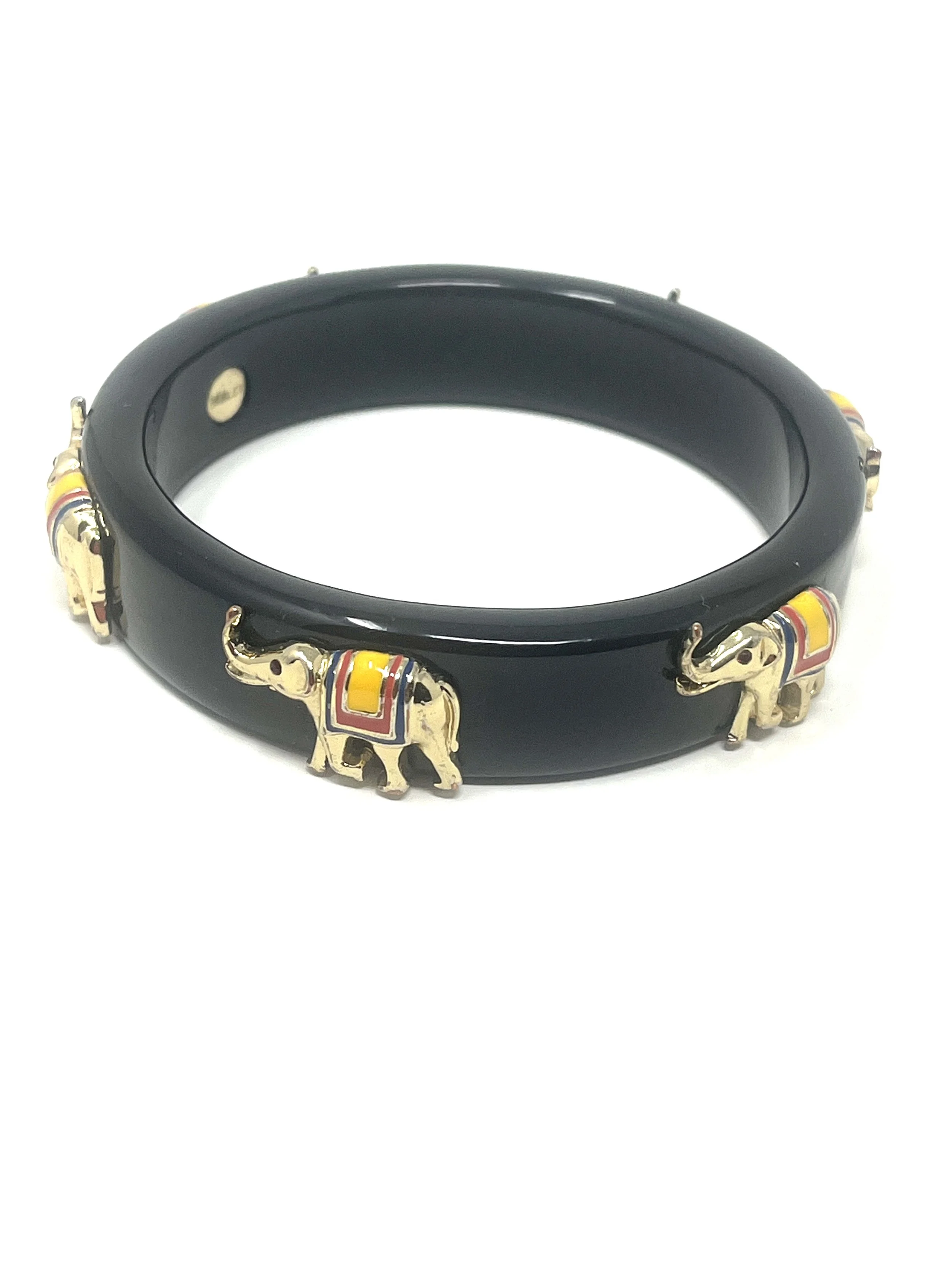 Vintage Black Resin Bangle With Elephants