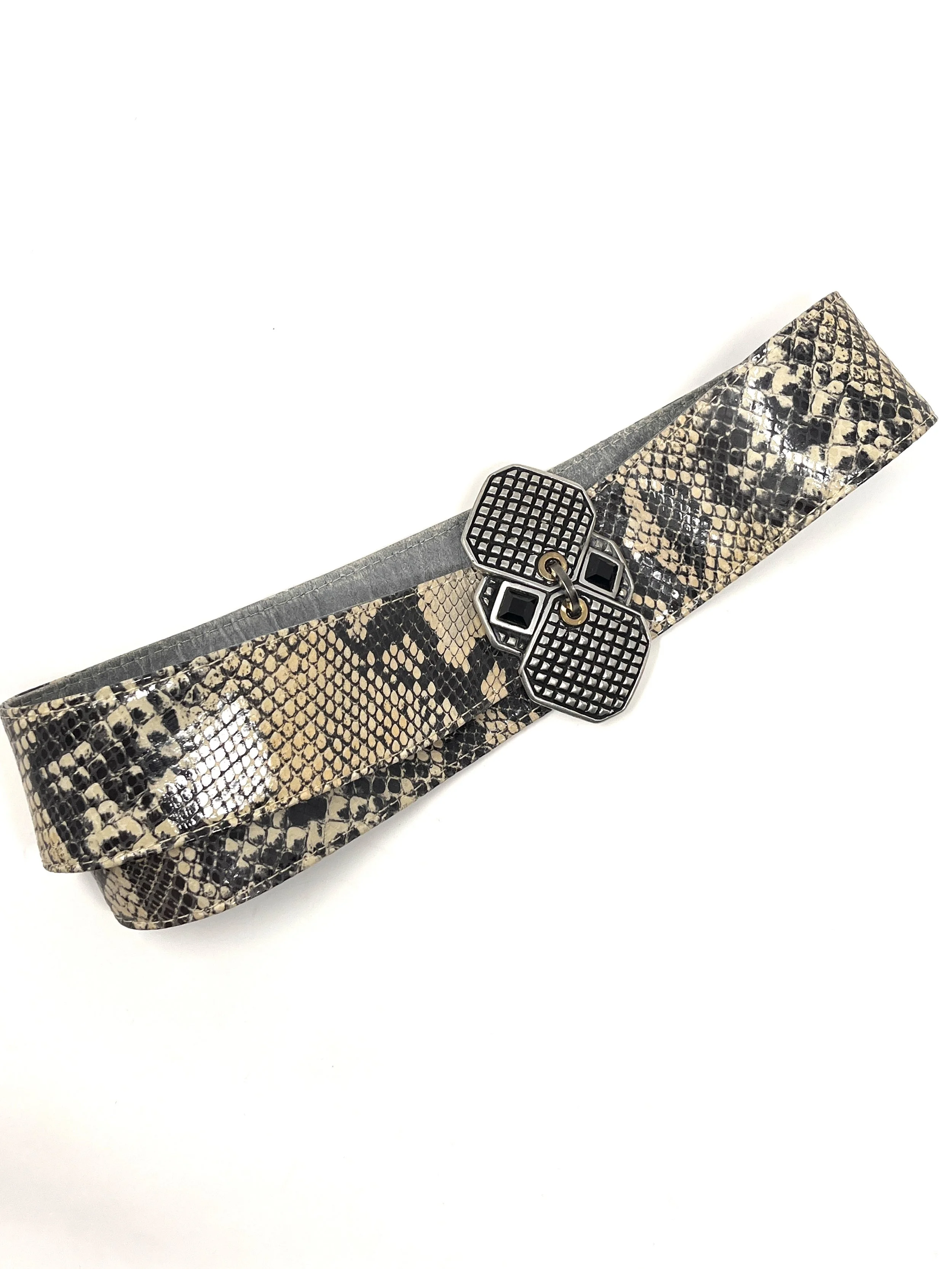 Connie Bates Snakeskin Belt With Heavy Silver Buckle