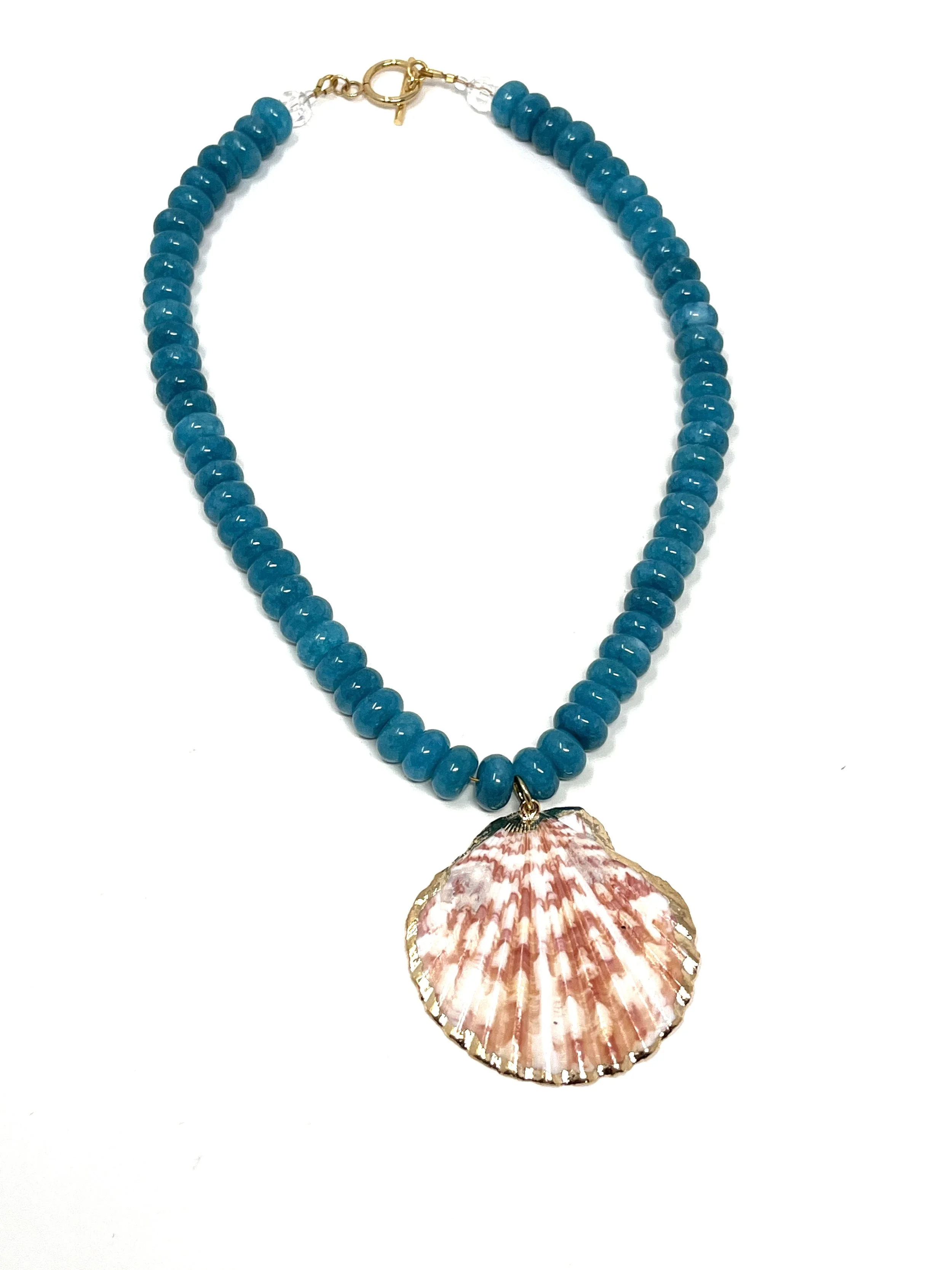 Turquoise Beaded Necklace With Shell Pendant