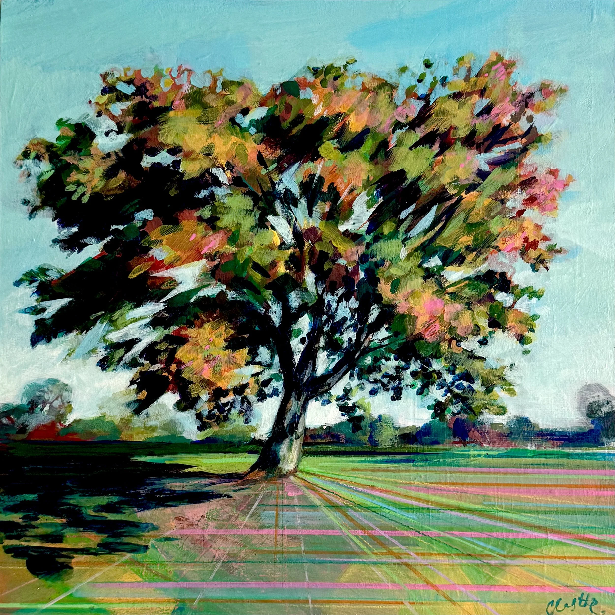 Oak across West Green fields