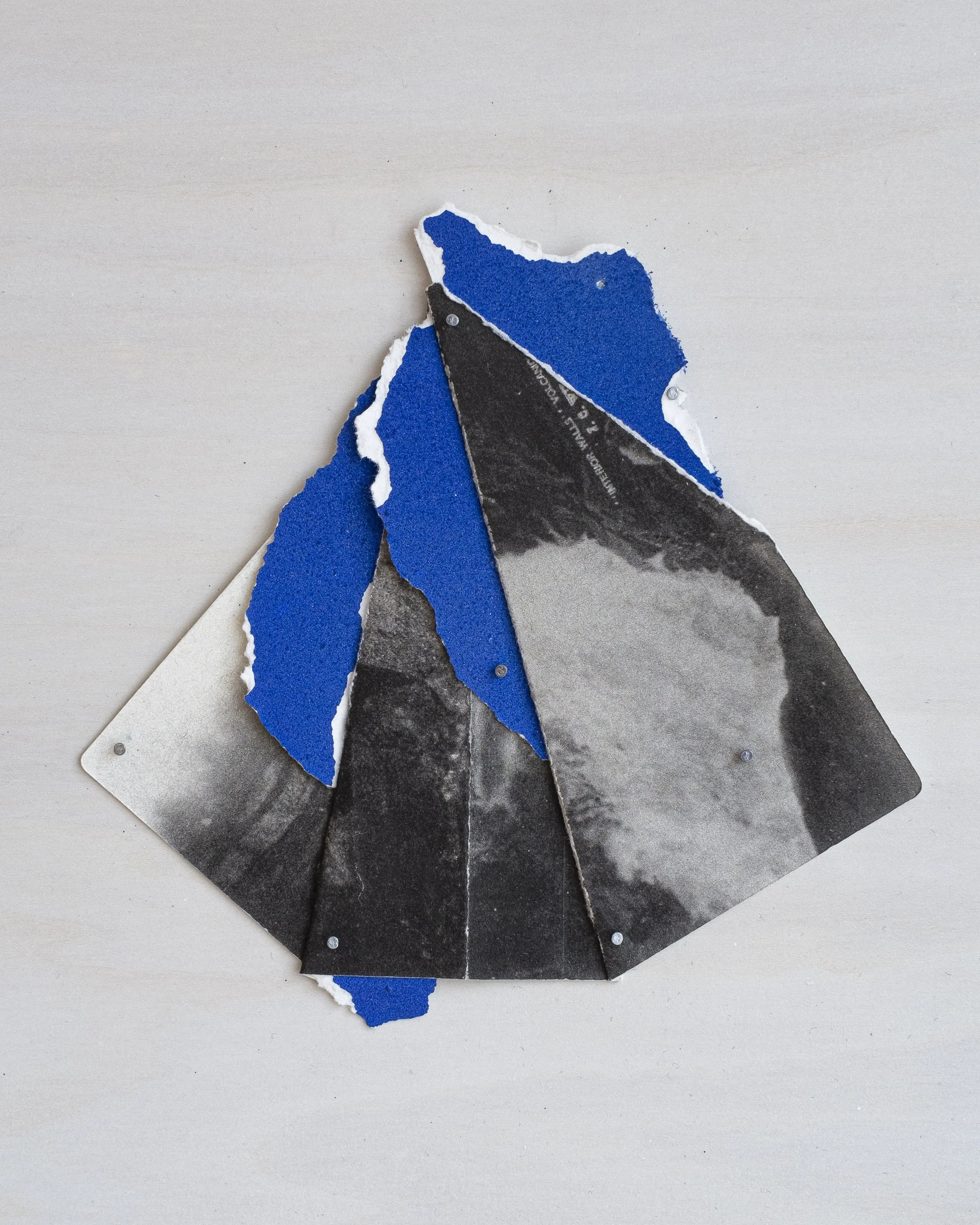Simon Benjamin. Cordillera, Blue No. 1, 2023. Archival Pigment Print, Acrylic, Nails, Wood Panel. 12 x 12 inches.