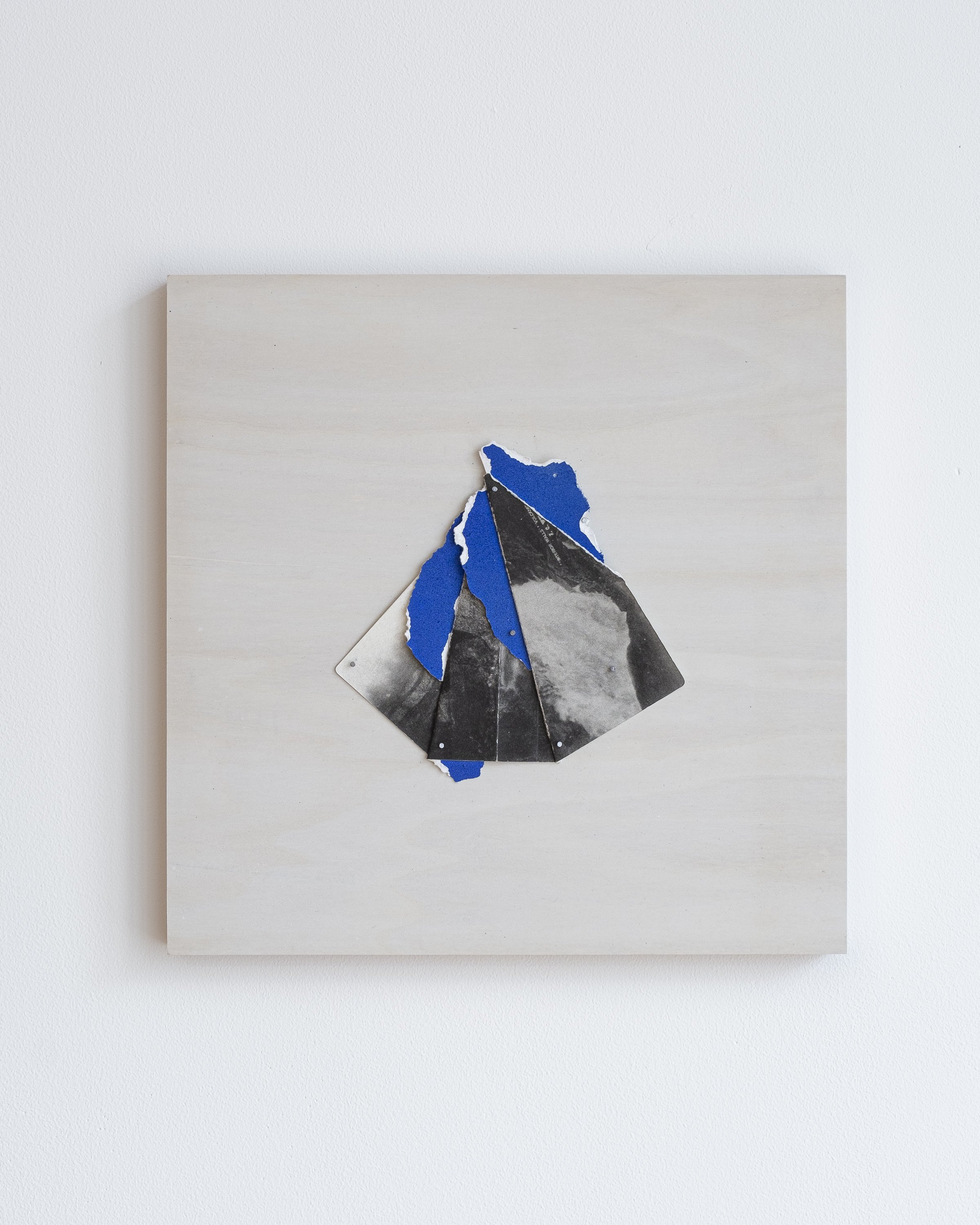 Simon Benjamin. Cordillera, Blue No. 1, 2023. Archival Pigment Print, Acrylic, Nails, Wood Panel. 12 x 12 inches.