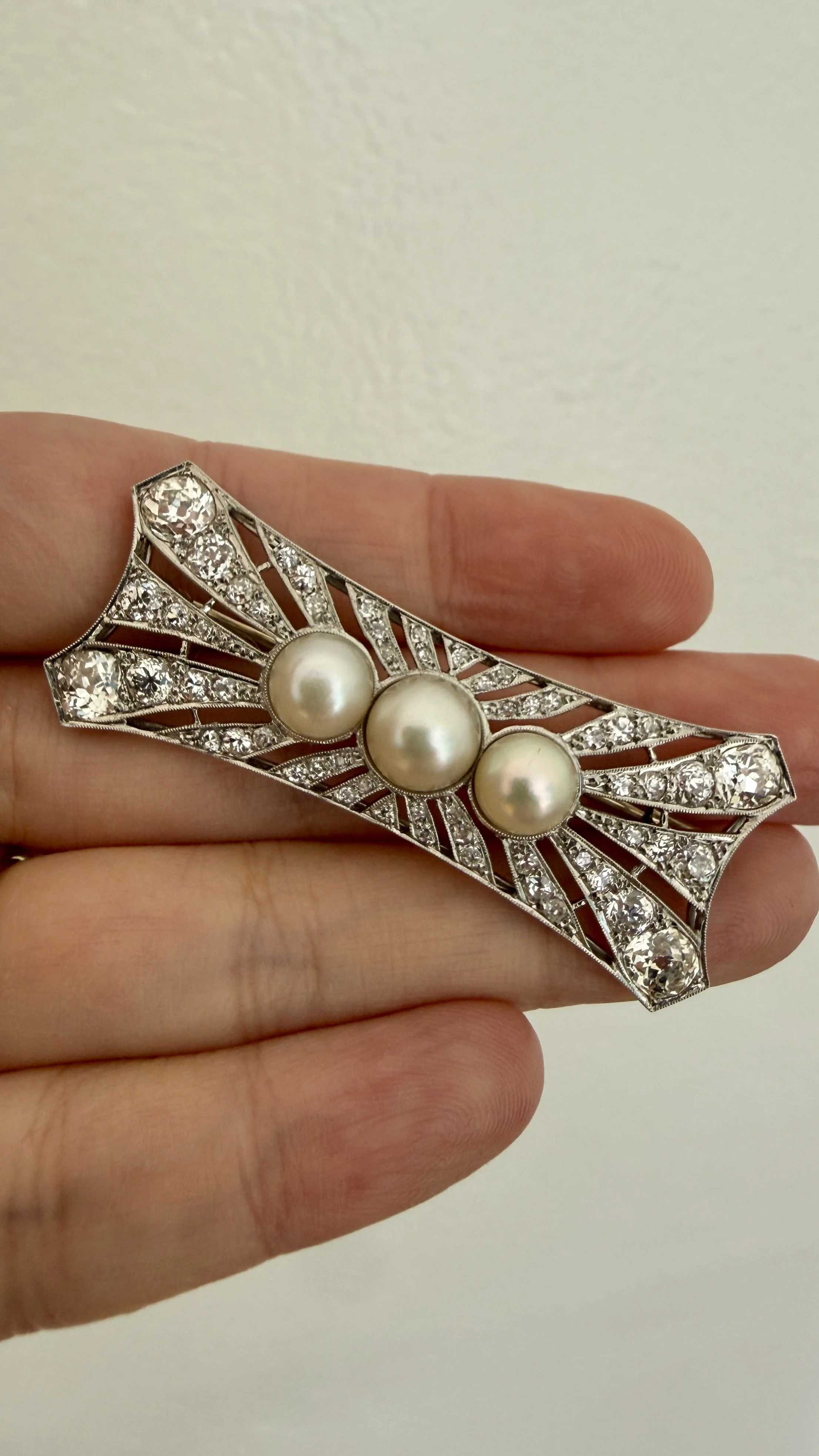 Natural pearl & diamond brooch, circa 1915