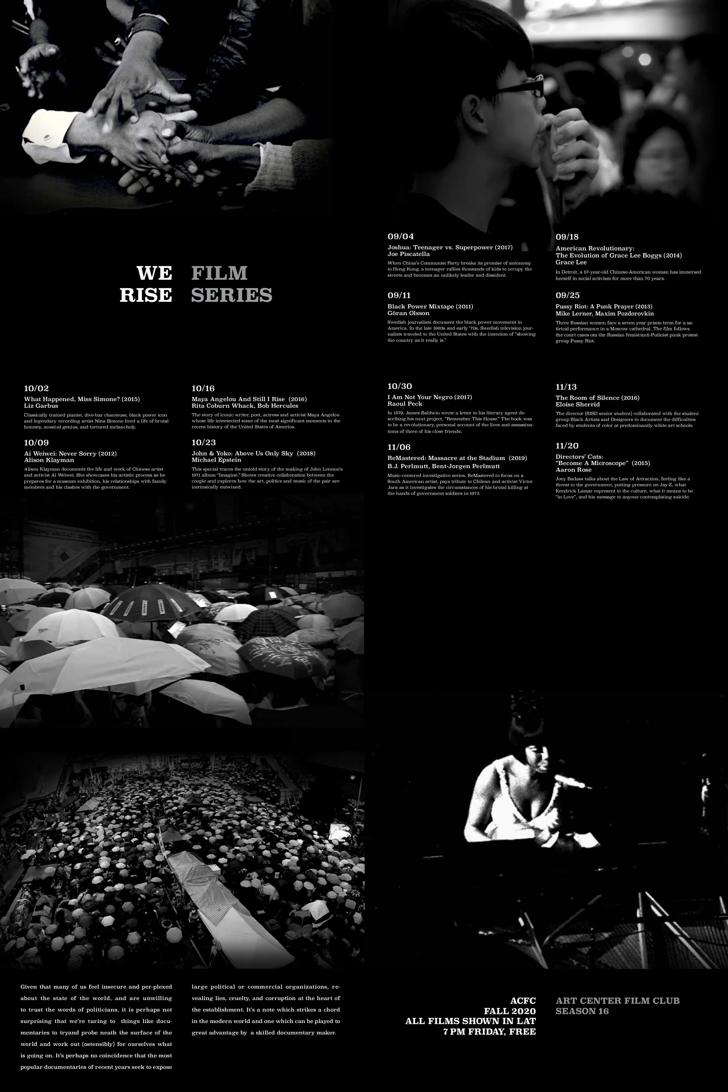 I decided put leaders on the right side and showed how they affected/gathered on the left to create flow. For Miss Simone, I made the square negative shape around her to give a feeling of concert stage.