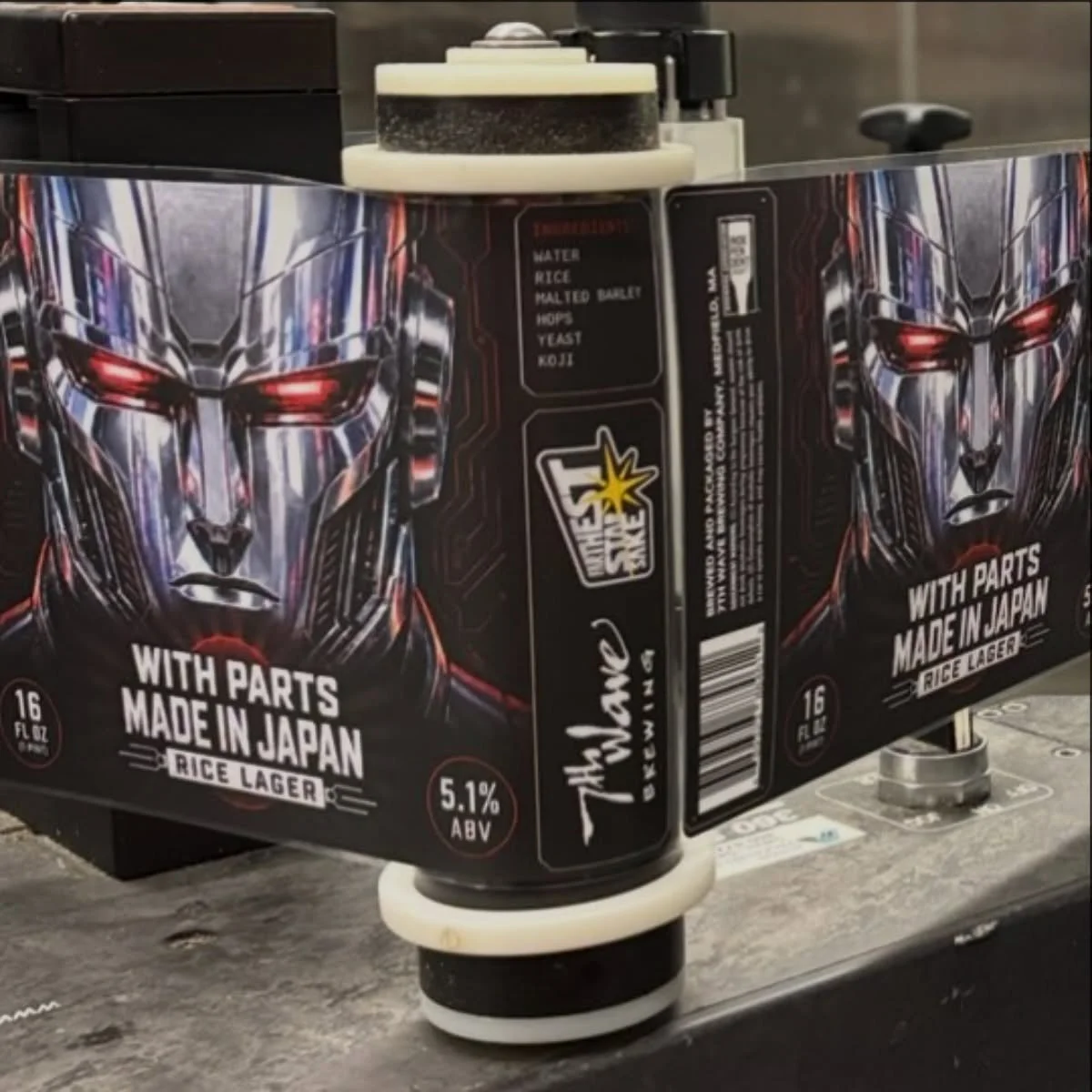 With Parts Made in Japan is a new collab brew made by neighboring breweries: @7thwavebrewing and @fartheststarsake 

It&rsquo;s a delicious rice lager made with sake-brewing rice, koji, and @indiehops lorien hops. Expect a slightly sweet rice charact