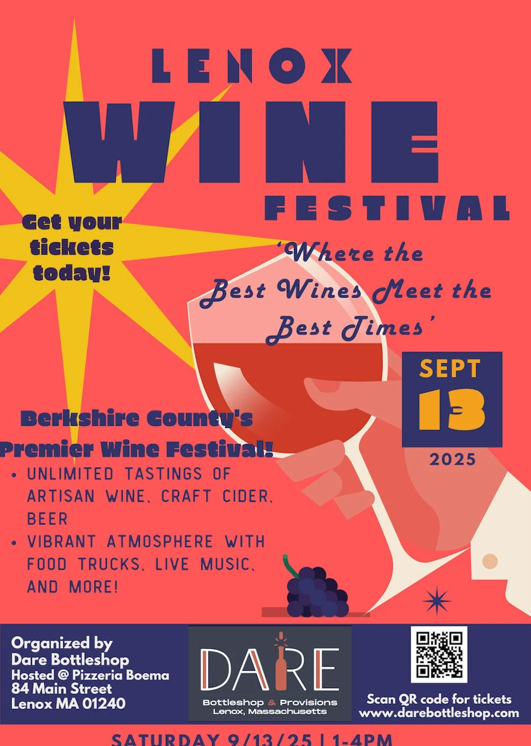 Poster for the Lenox Wine Festival at Pizzeria Boema, Lenox on 9/13