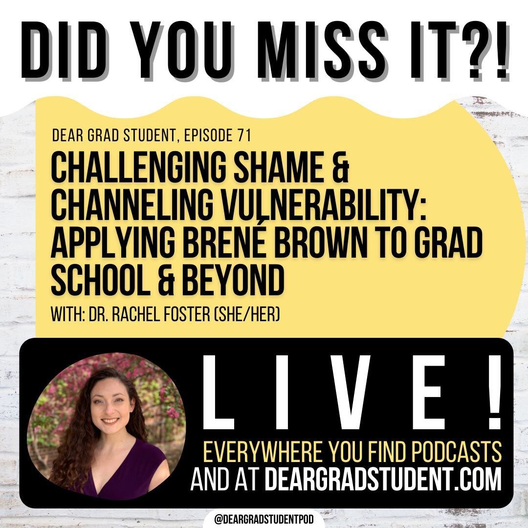 ✨did you miss this week's episode?!✨⁠⠀⁠
⁠⠀⁠
Post-doctoral fellow, Dr. Rachel Foster (Twitter: @ Rachel_A_Foster) joined me to chat about @brenebrown's work in Shame &amp; Vulnerability and how it helped her through grad school.⁠
⁠⠀⁠
as always, EPISOD