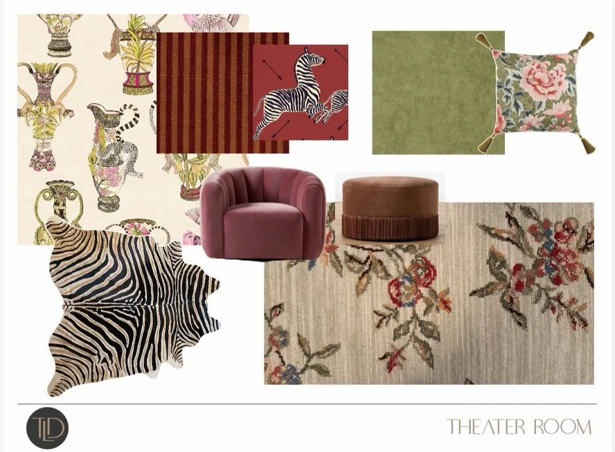 Every project starts somewhere, and this one started with theater in mind. A Chestnut Hill client is turning a room into a proper Theater Room, and the mood we&rsquo;re building leans into that fully. Think commedia dell&rsquo;arte without the costum