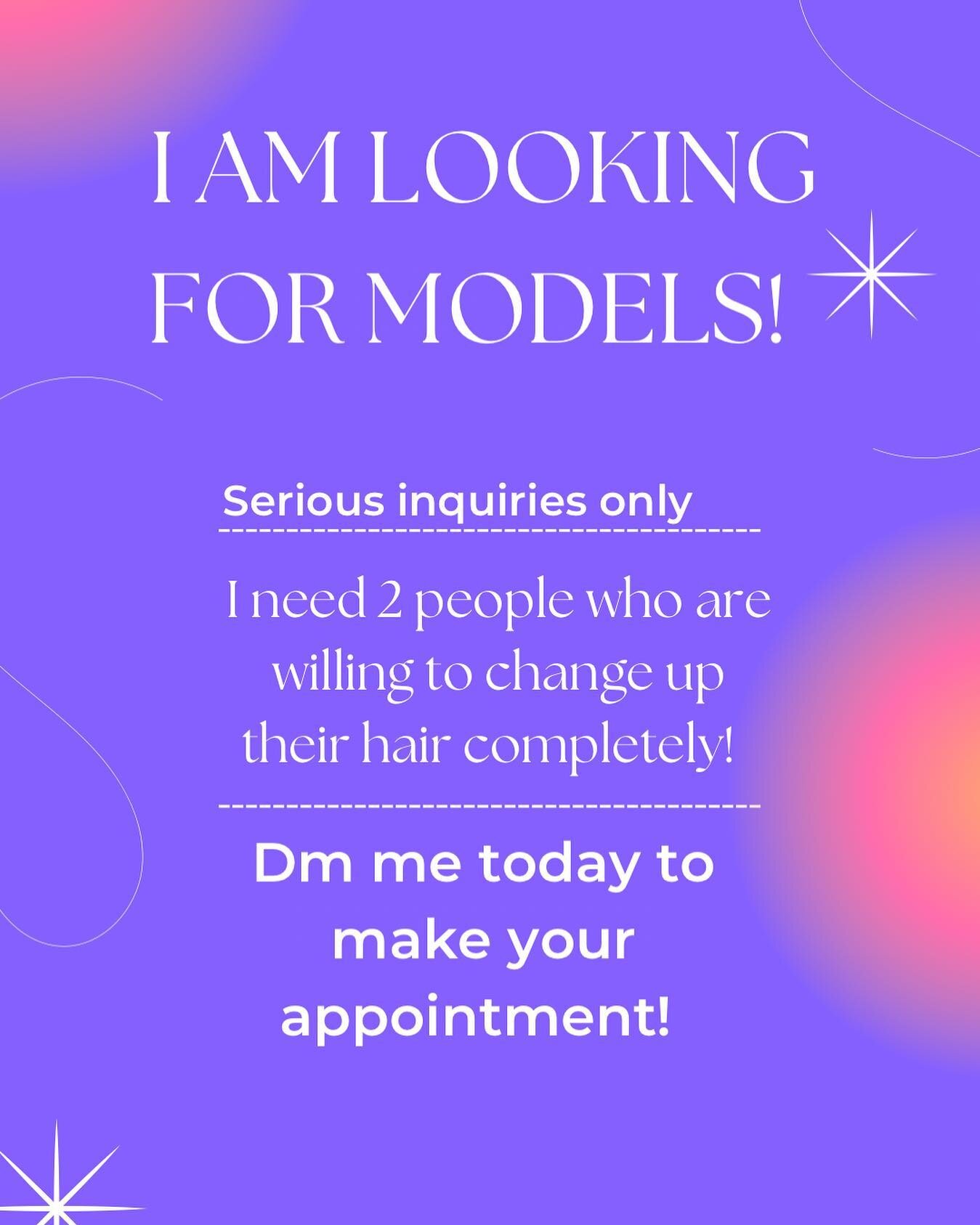 Looking to change up your hair before the summer season? 

Im looking for 2 hair models to change up their hair! Serious inquiries only. Dm me today to get this great deal!