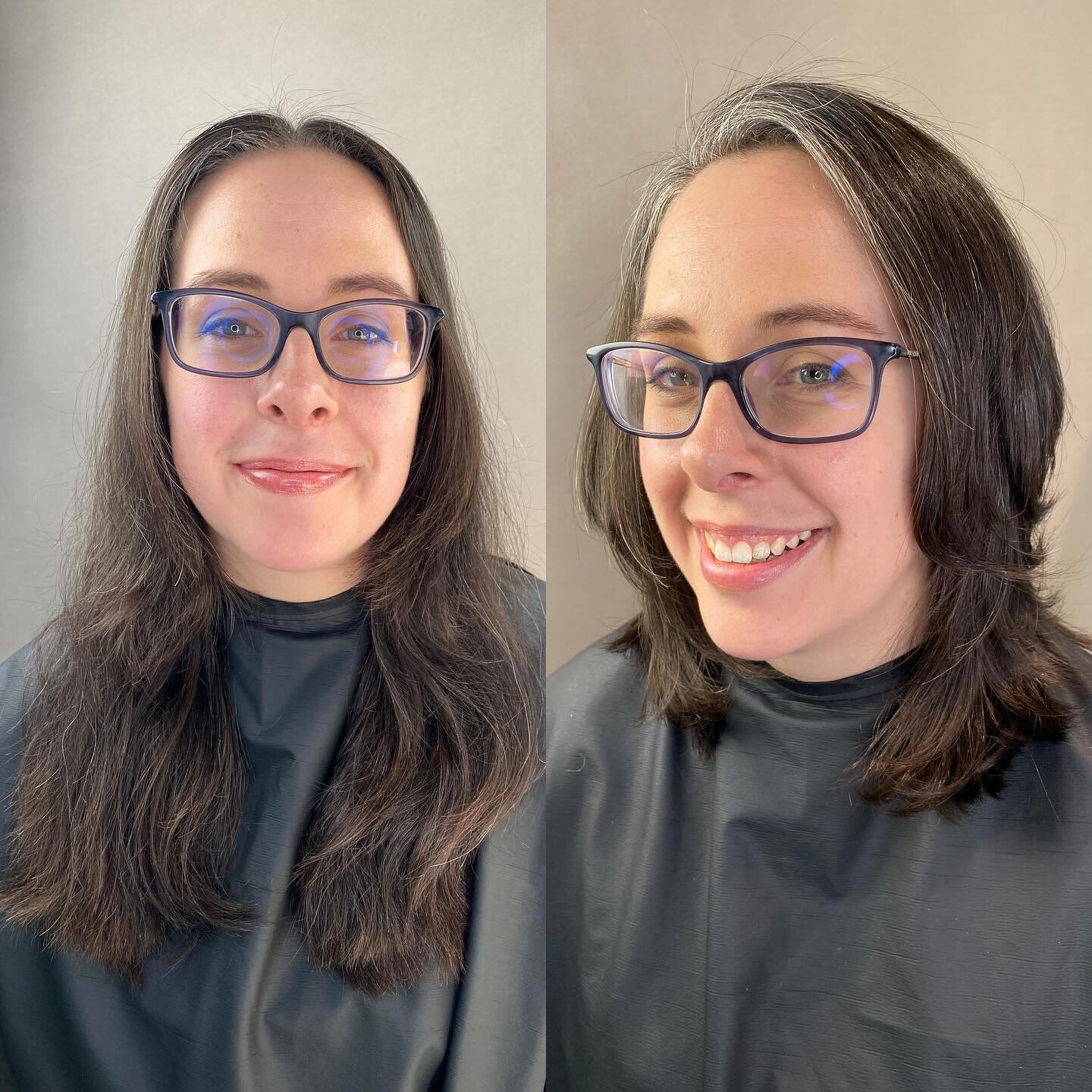 Before &amp; After 
On my beautiful sister! Love having family in my chair 💕
.
.
.
#shorthaircut 
#layers 
#hairchange 
#beforeandafterhair