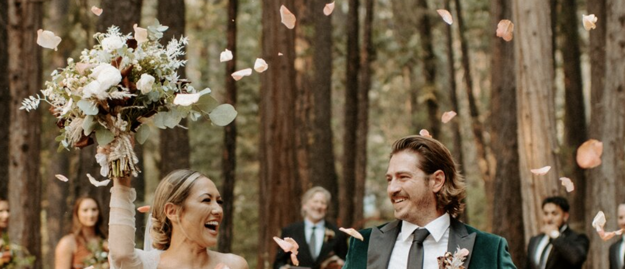 wife, husband wedding photo shot with confetti
