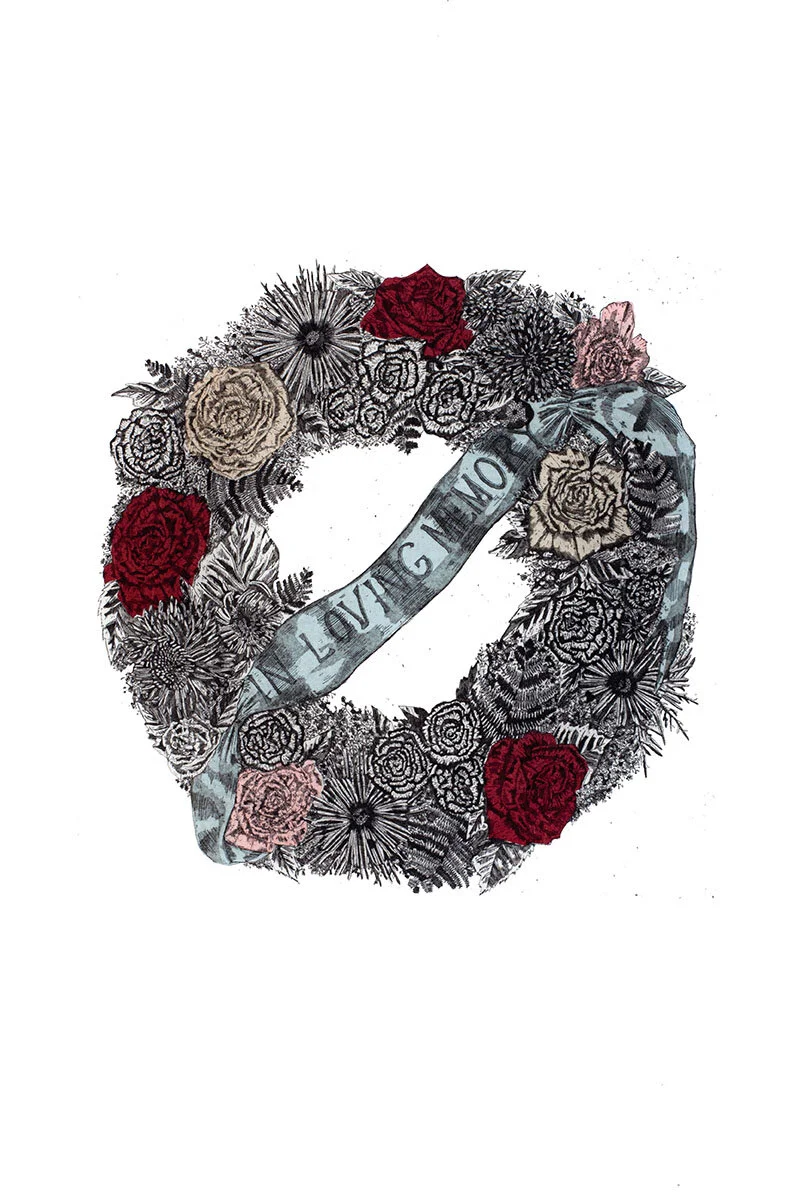 In Loving Memory, etching with chine colle, 30" x 22", 2013