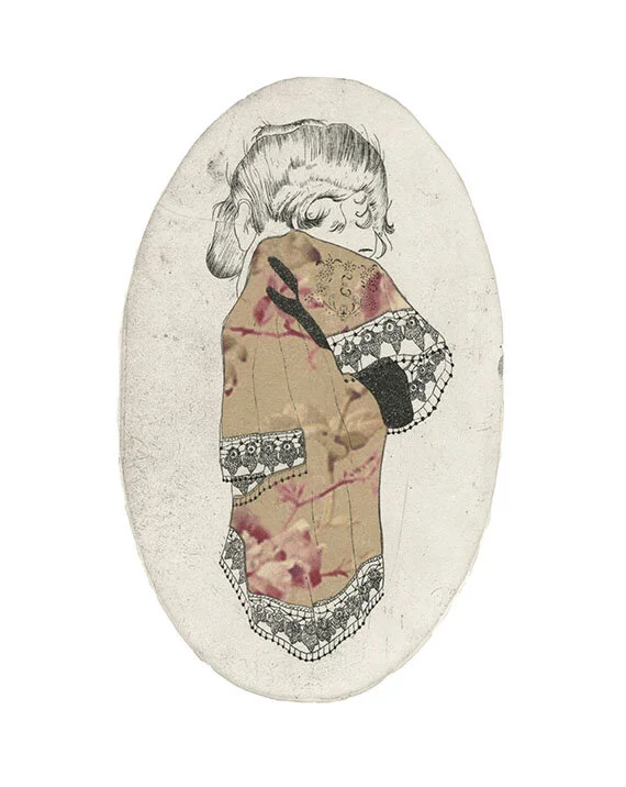 La Pleureuse I, etching with digitally printed chine colle, 5” x 8”, 2016