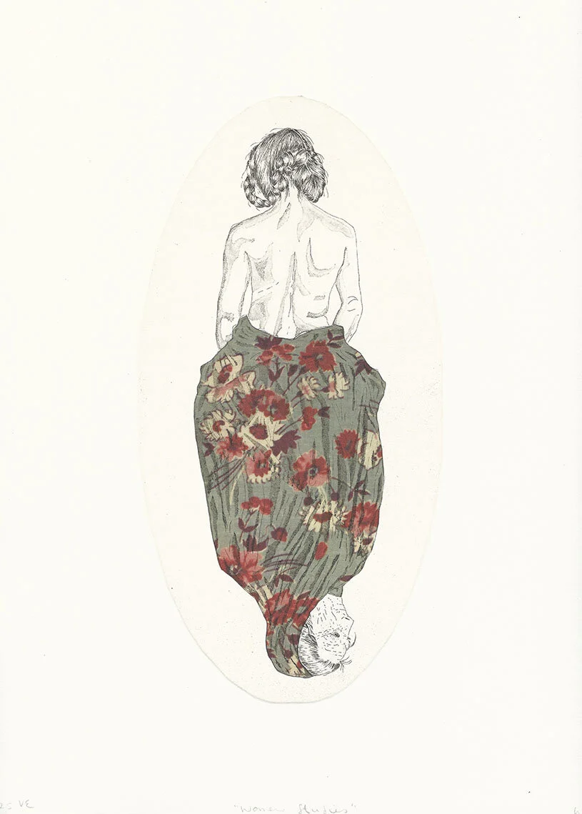 Women Studies, etching with digitally printed chine colle, 11” x 14”, 2016