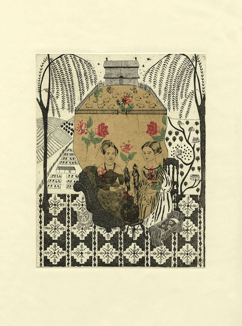 For Prudence Punderson, etching with digitally printed chine colle, 11” x 14”, 2016