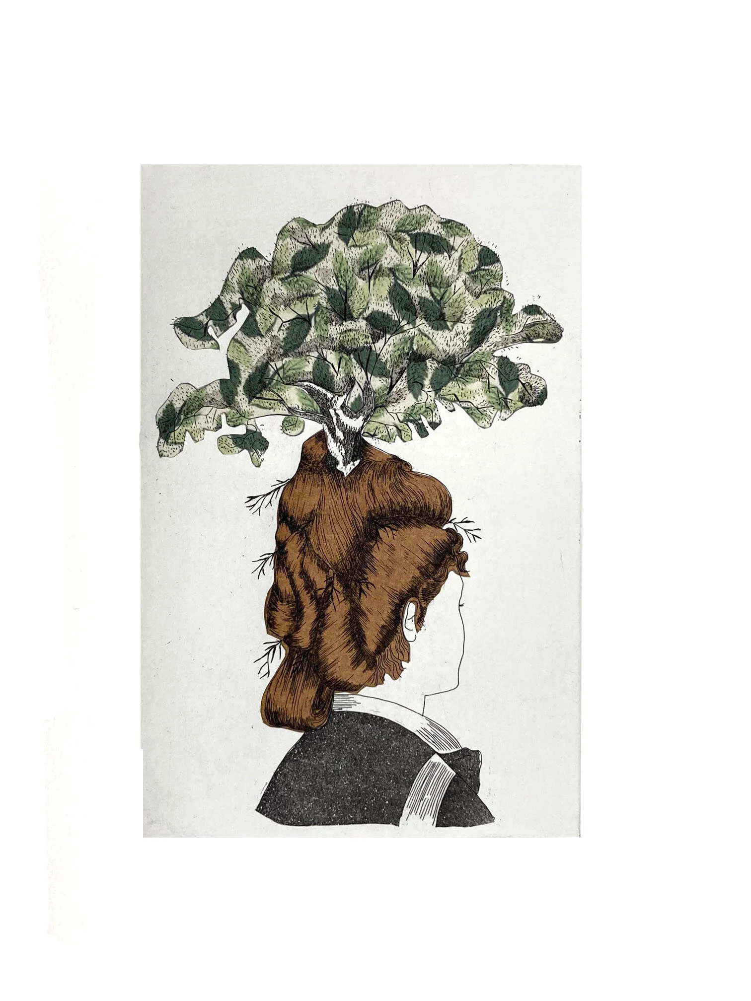 The Burden of Fashion, etching with digitally printed chine colle, 14" x 11", 2019