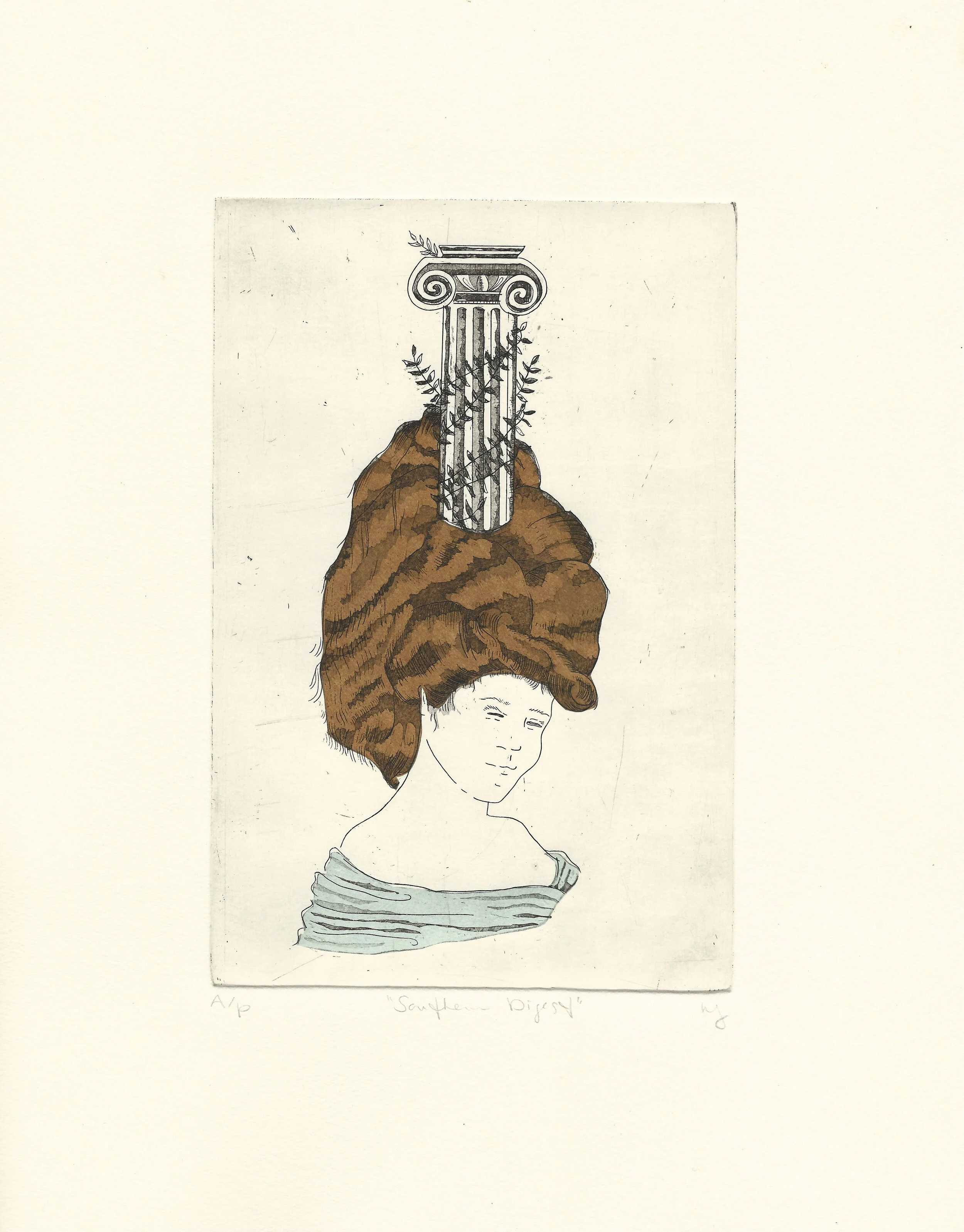 The Heavy Crown, etching with digitally printed chine colle, 14” x 11”, 2019