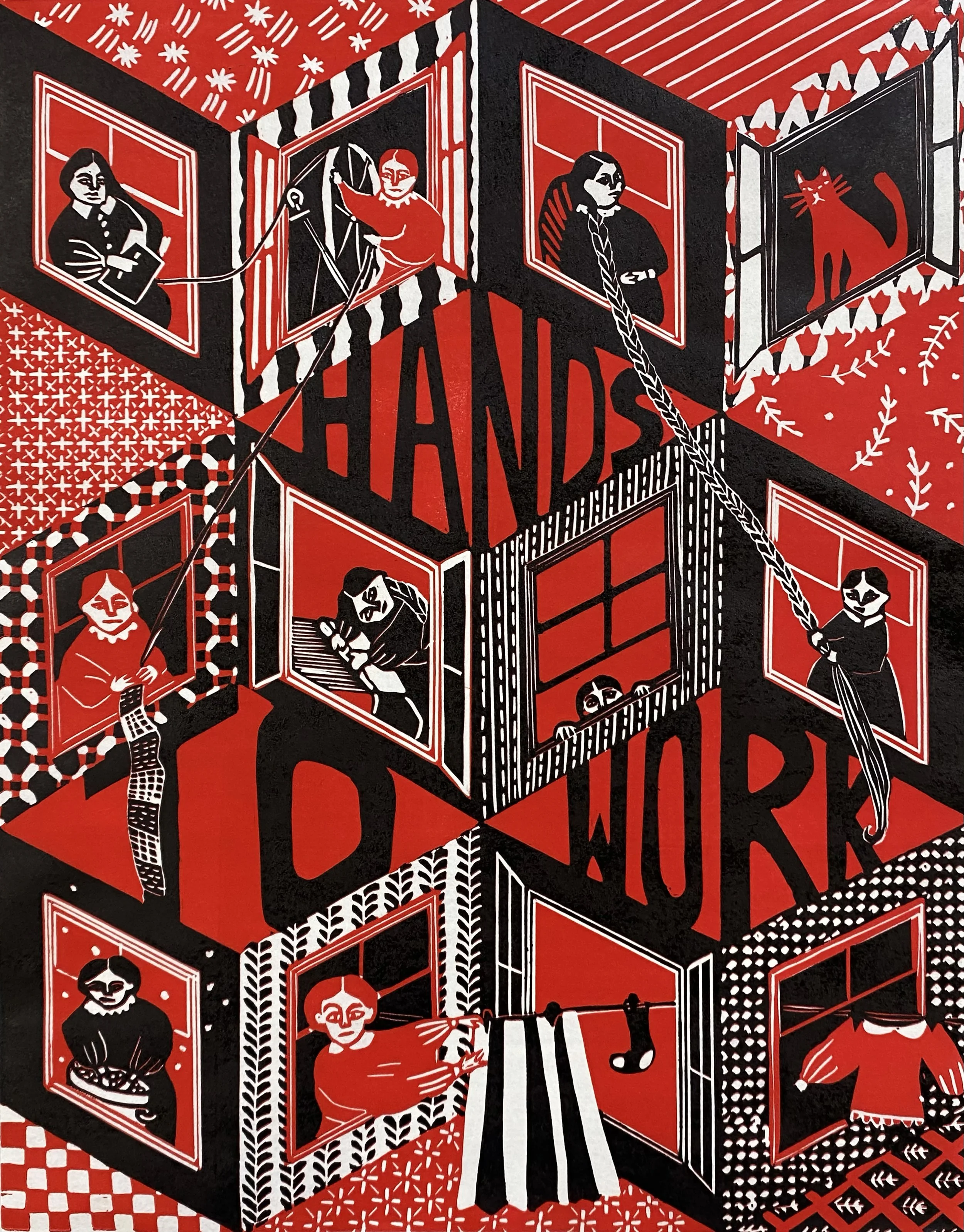 Hands to Work, reductive relief, 14" x 11", 2026