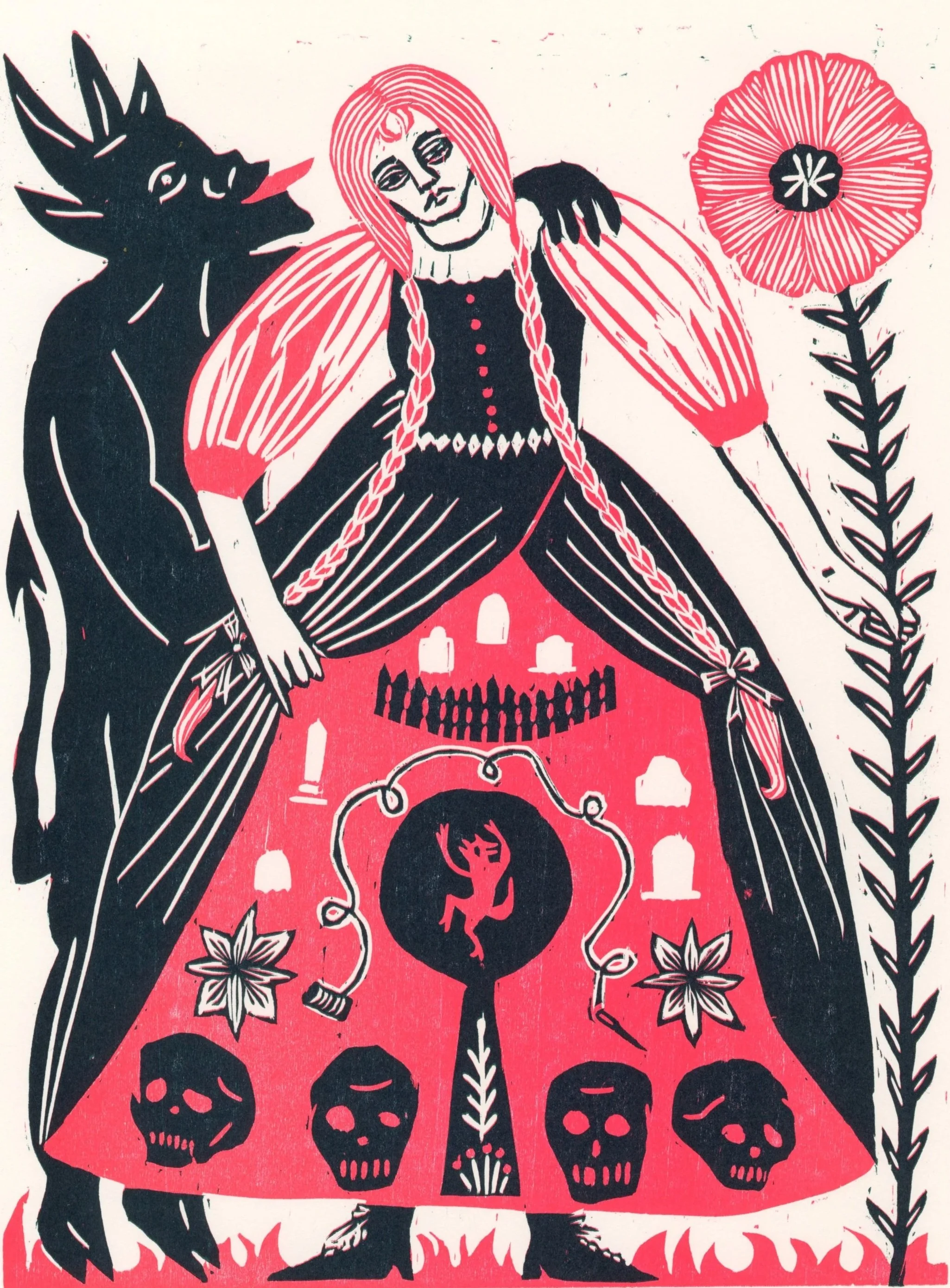 Pretty Maid Ibronka (Pink), reductive relief, 14" x 11", 2026