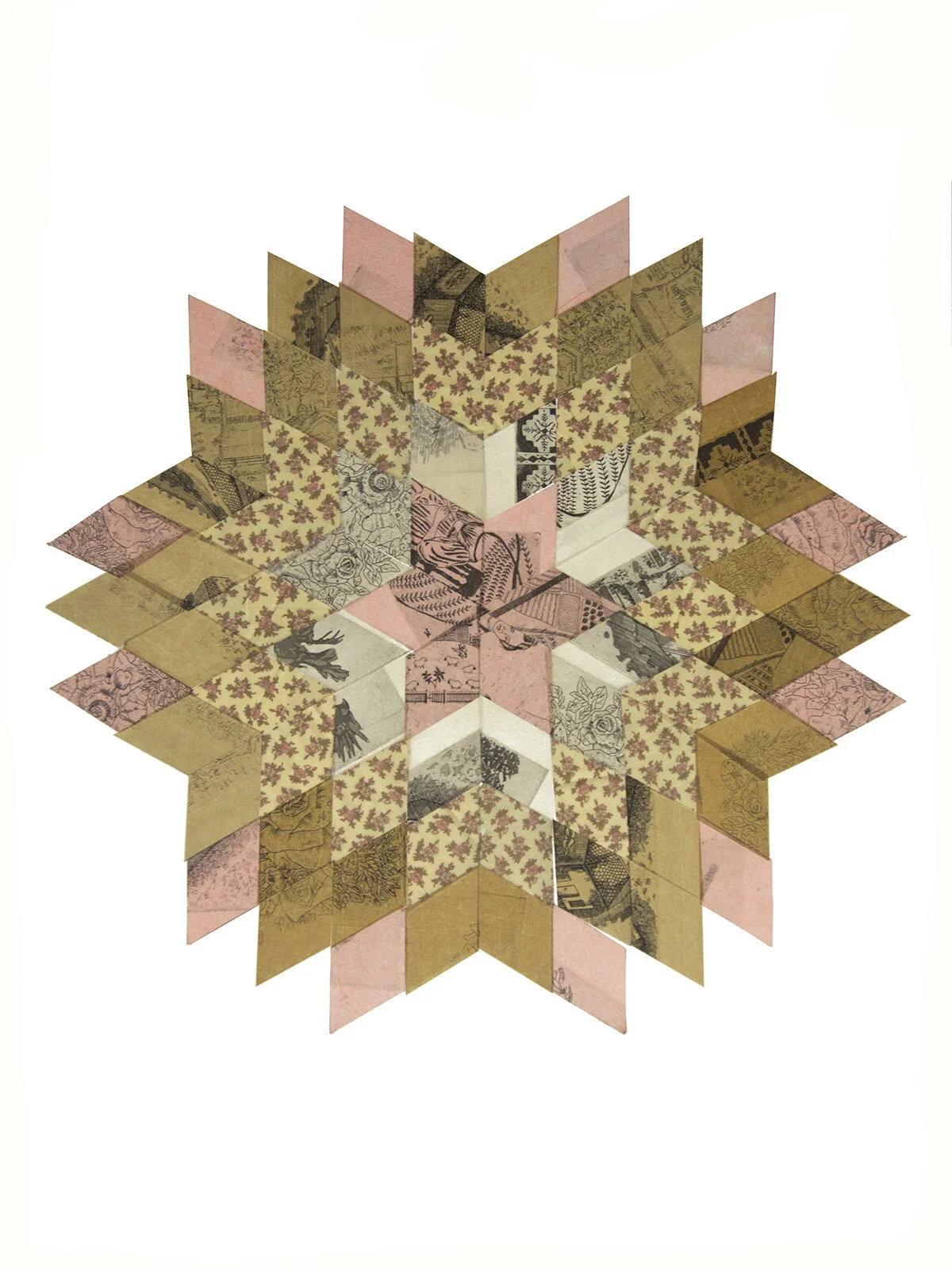 A Flock of Sheep that Leisurely Pass, 22” x 30”, collaged etchings and digital prints on kozo, 2018 