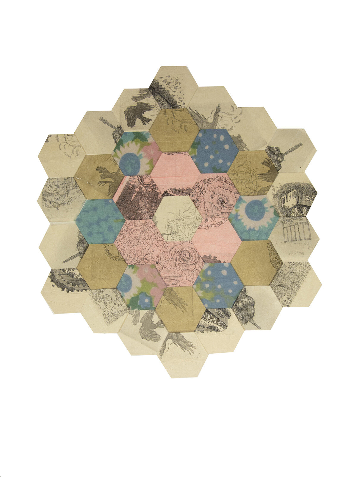 Cradle Song, 22” x 30”, collaged etchings and digital prints on kozo, 2018