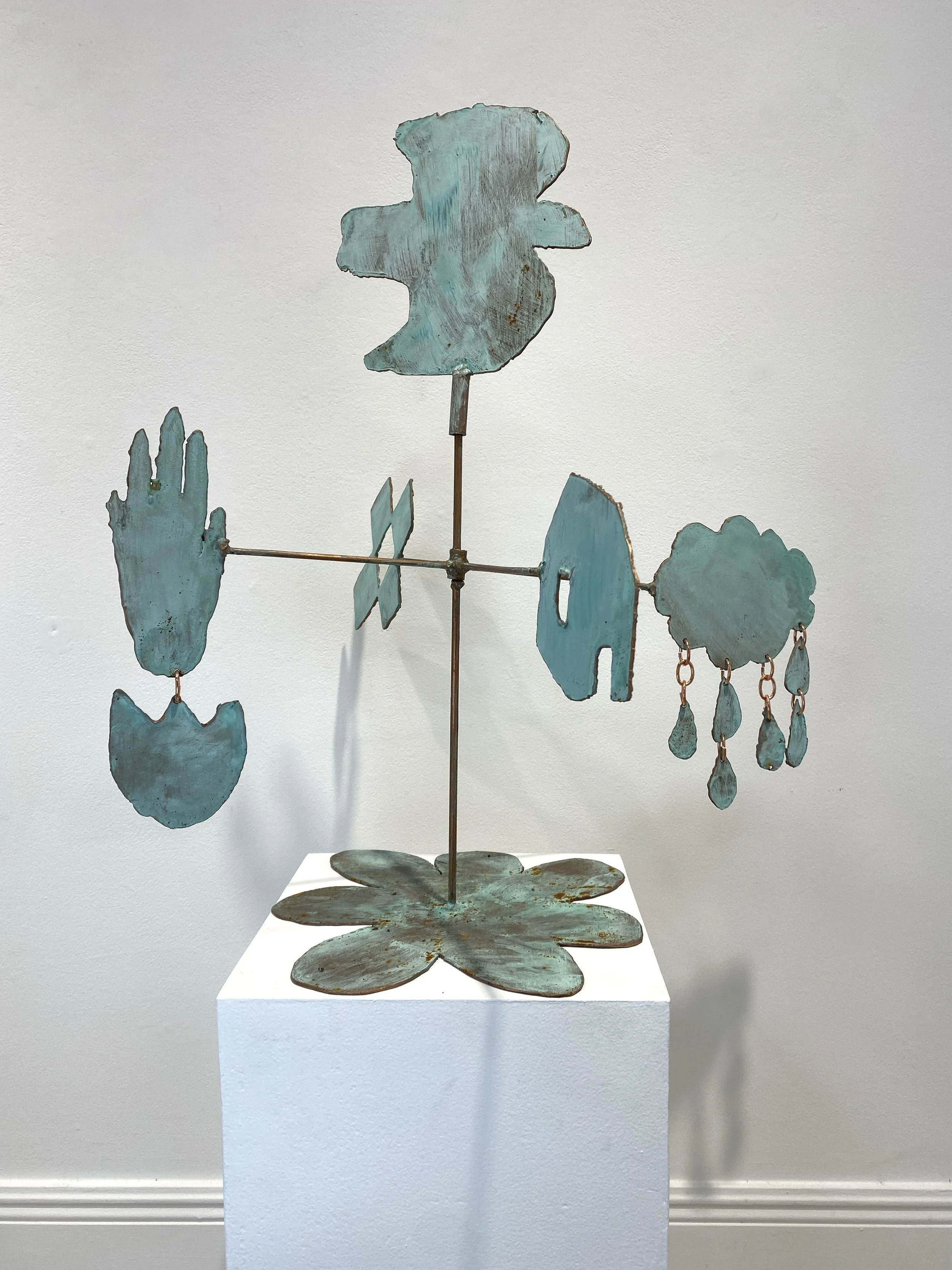 Weathervane I, plasma cut steel, steel rod, patina, 24” x 24” x 23”, 2024