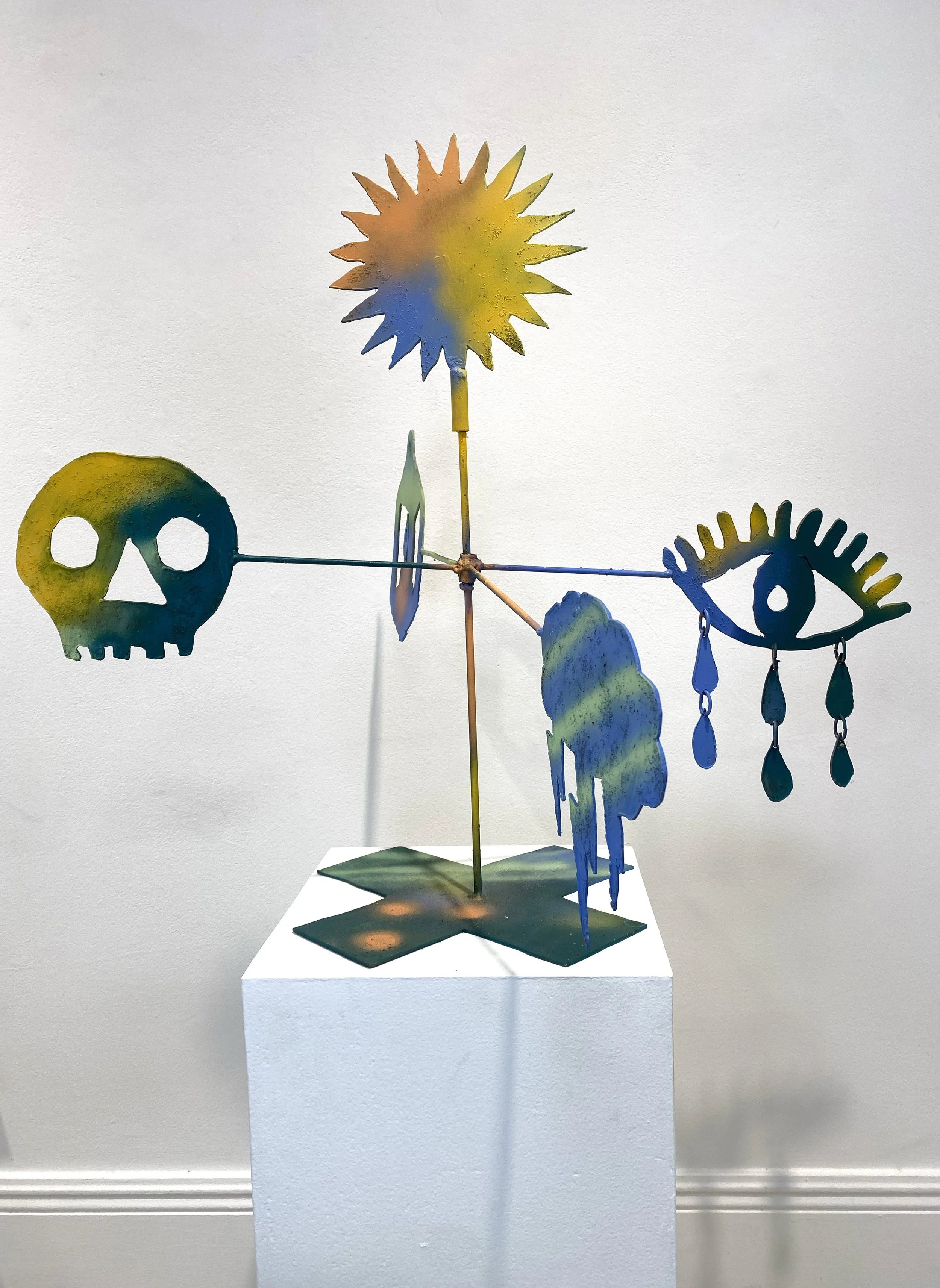 Weathervane I, plasma cut steel, steel rod, spraypaint, 24” x 24” x 23”, 2024