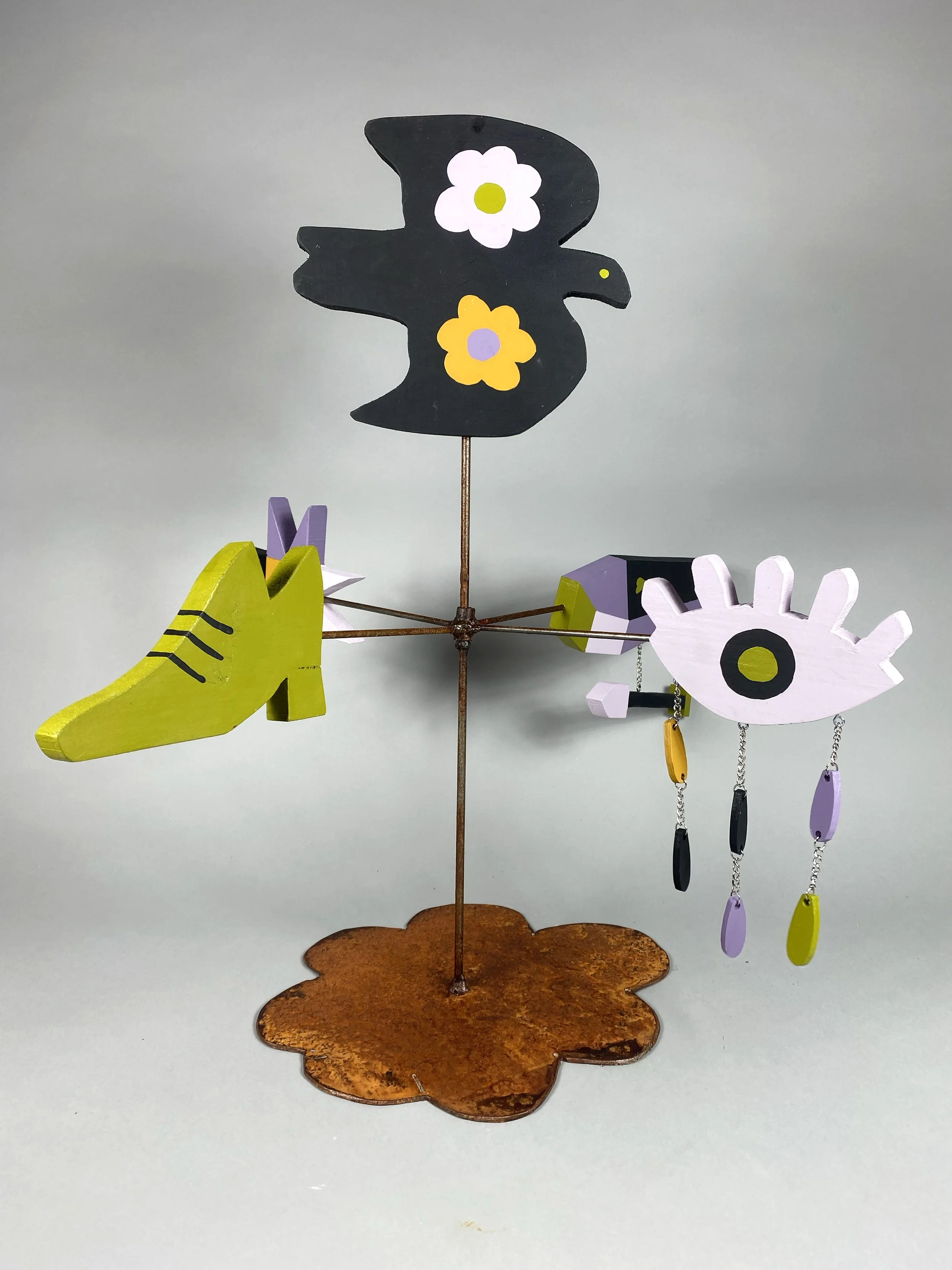 Bird Weathervane, pine board and steel rod, 24” x 24” x 23”, 2022