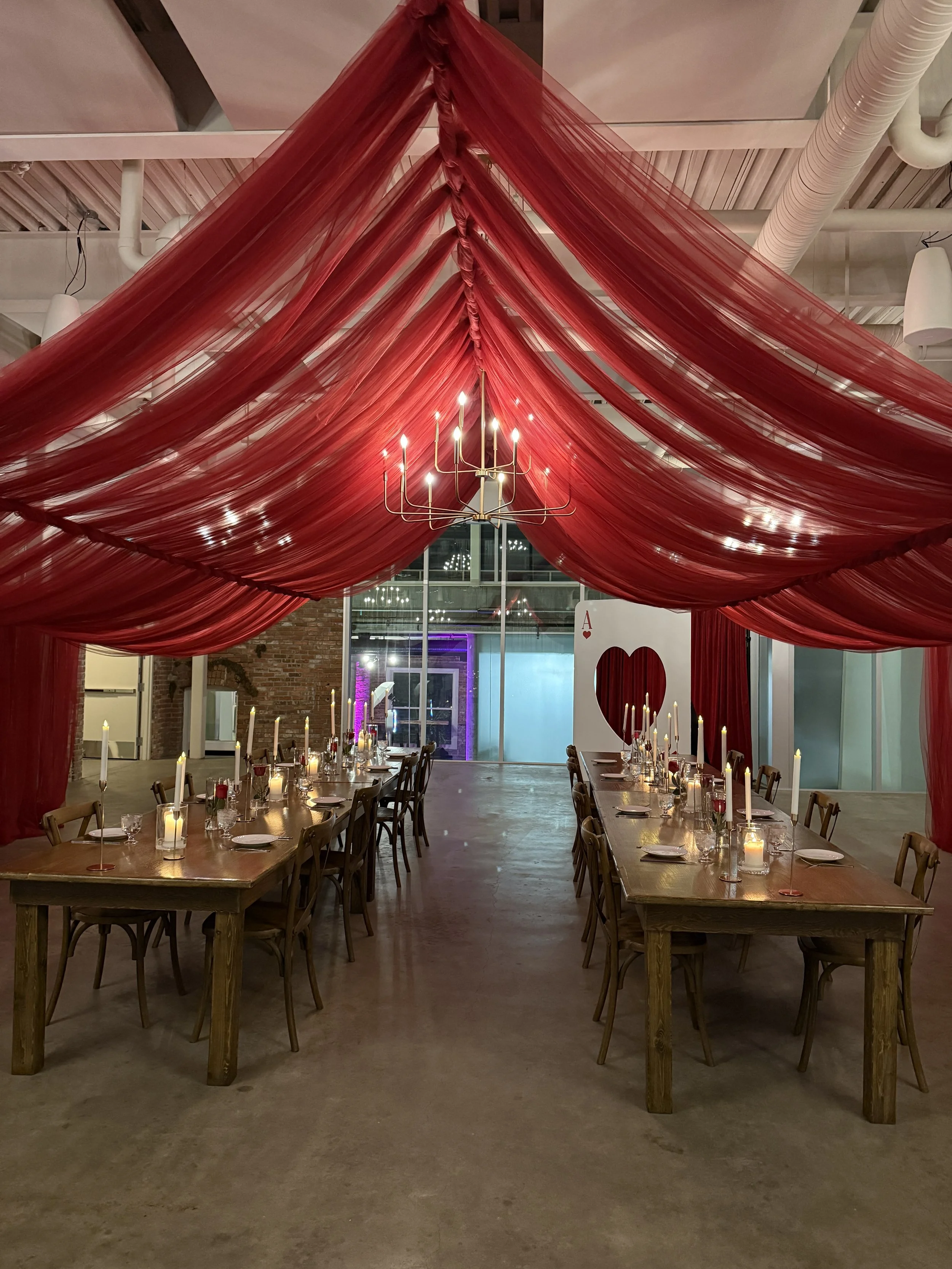 Burgundy Red Chiffon Drape and installation