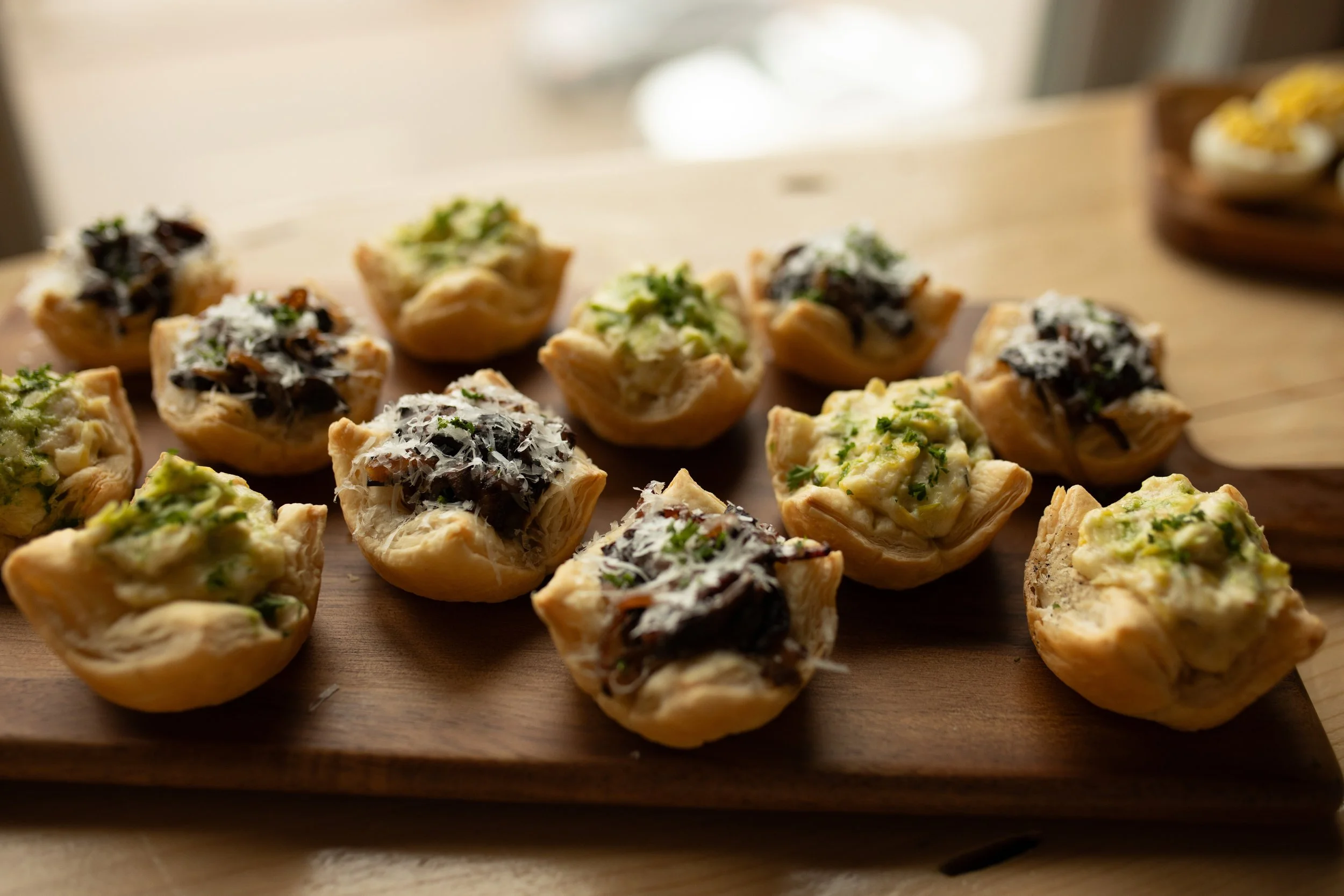 
Mini beef cheek Wellington bites with mushroom jus 