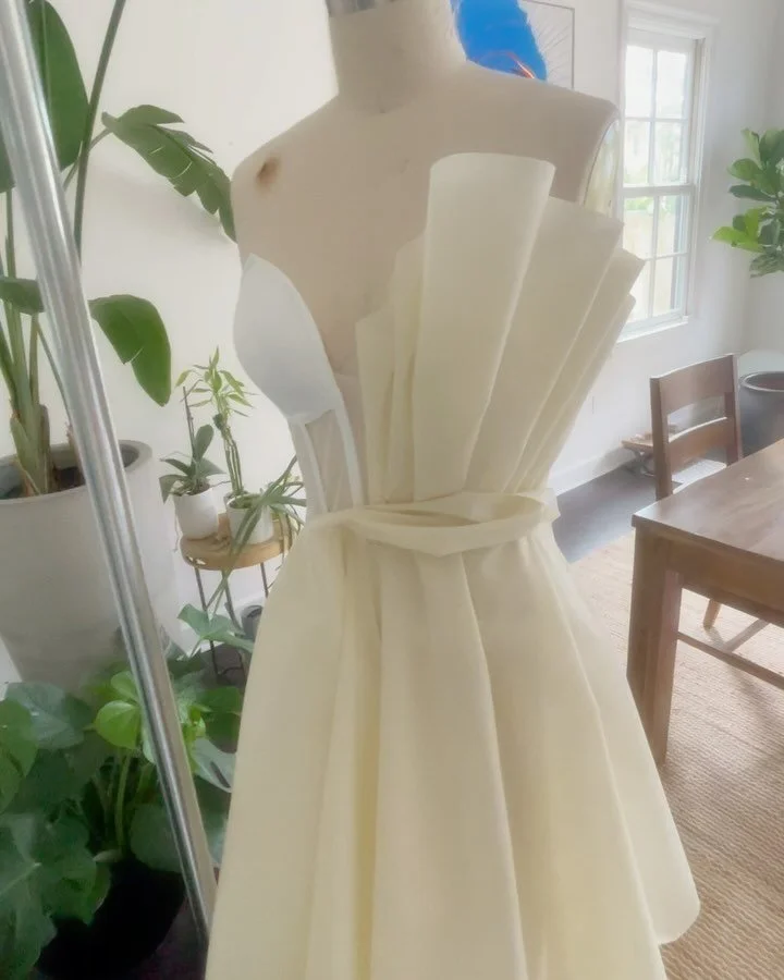 Measure 12X 📐 Cut 1X ✂️ 

Working on this dress for my sisters wedding. Really excited for it all to come together. This will be my second toile test and before I cut the real fabric, a stunning silk mikado hand painted in England. 

#draping #fashi