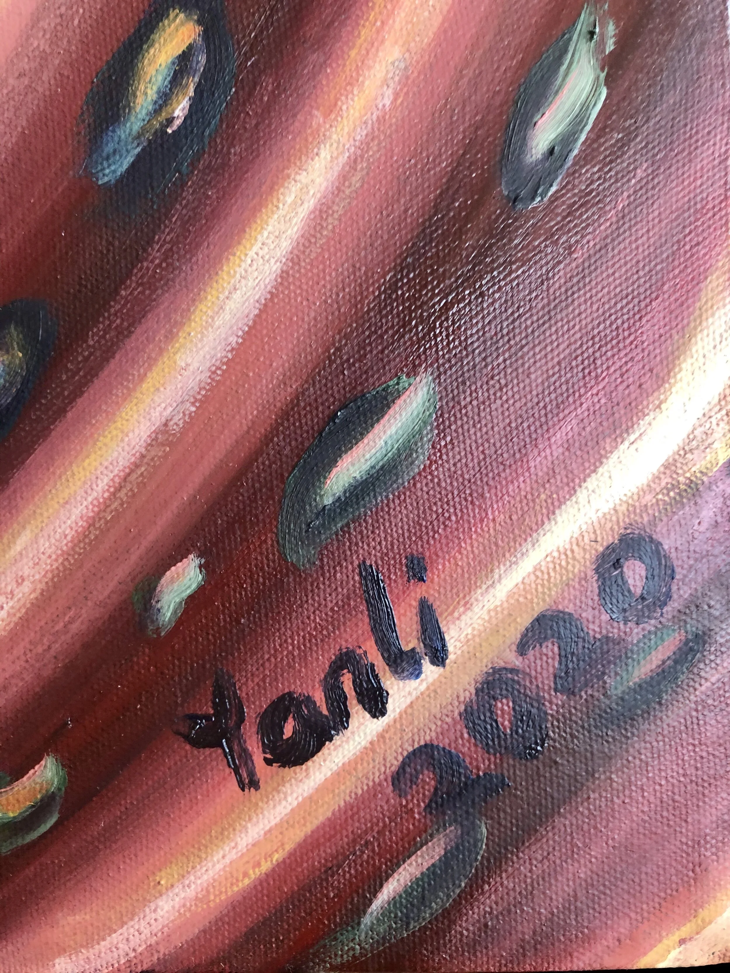 “Here you are”, oil on canvas, 30” X30”, 2020, by Yanli Tang