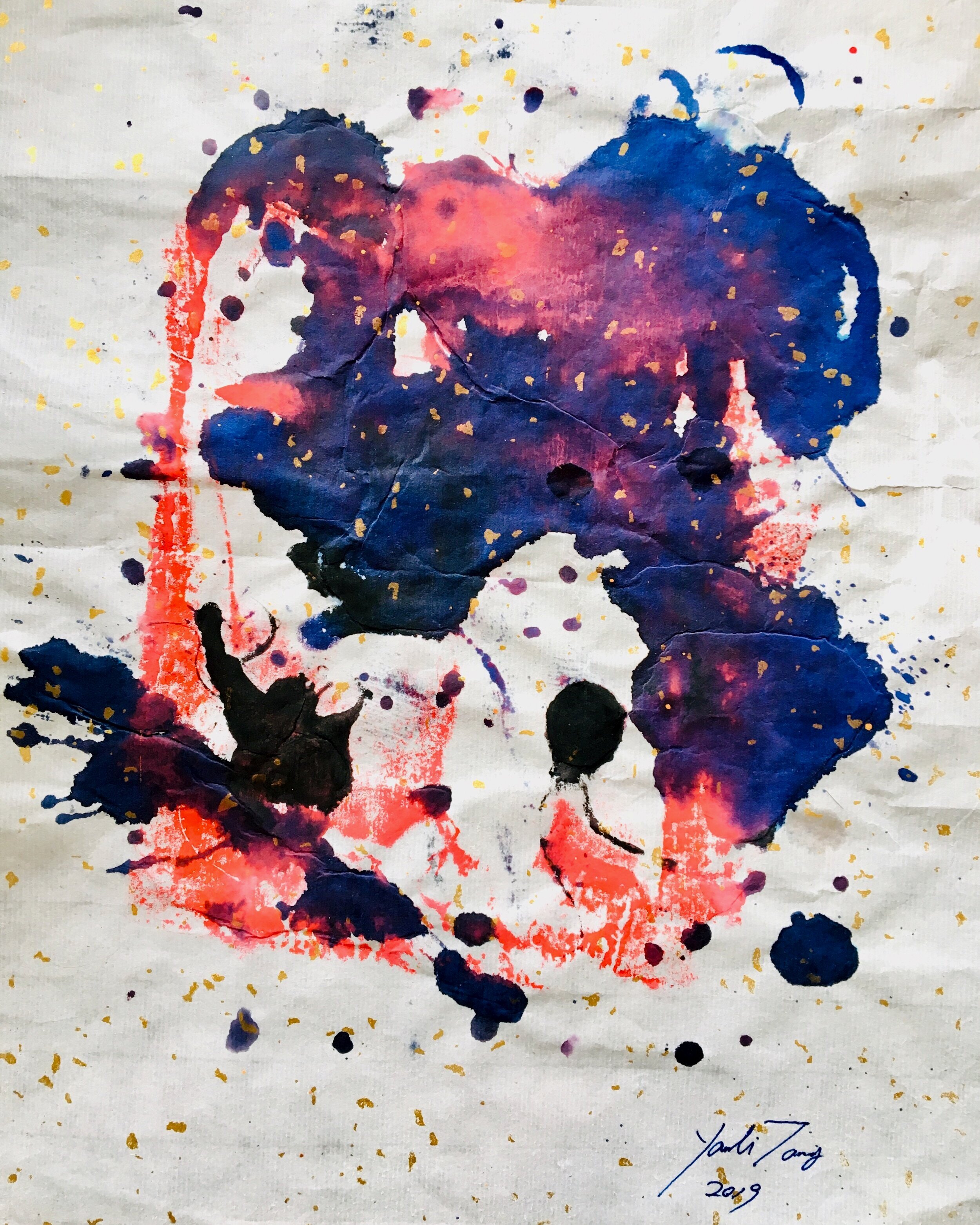 “Untitled”,  Mixed monoprint making on paper, limited 1, 9.6"x 14", 2019, by Yanli Tang (SOLD)