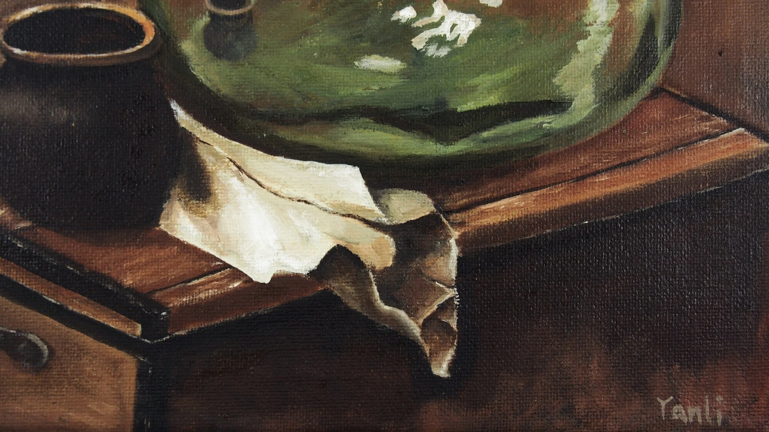 “Still life”, oil on linen canvas, 9.6” X 9.6”, 2018, by Yanli Tang