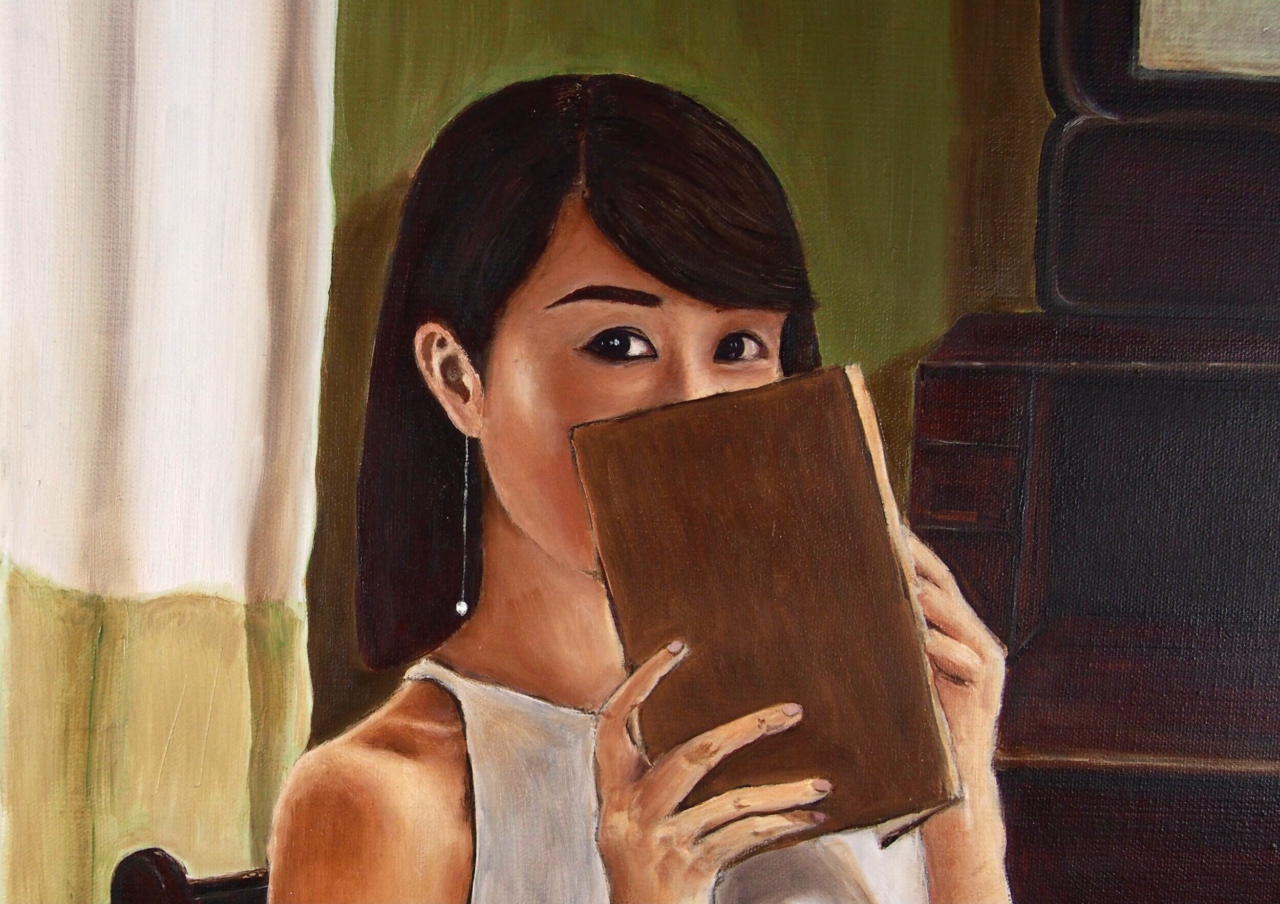 "The Reader", oil on canvas, 18"x24", 2019, by Yanli Tang (SOLD)