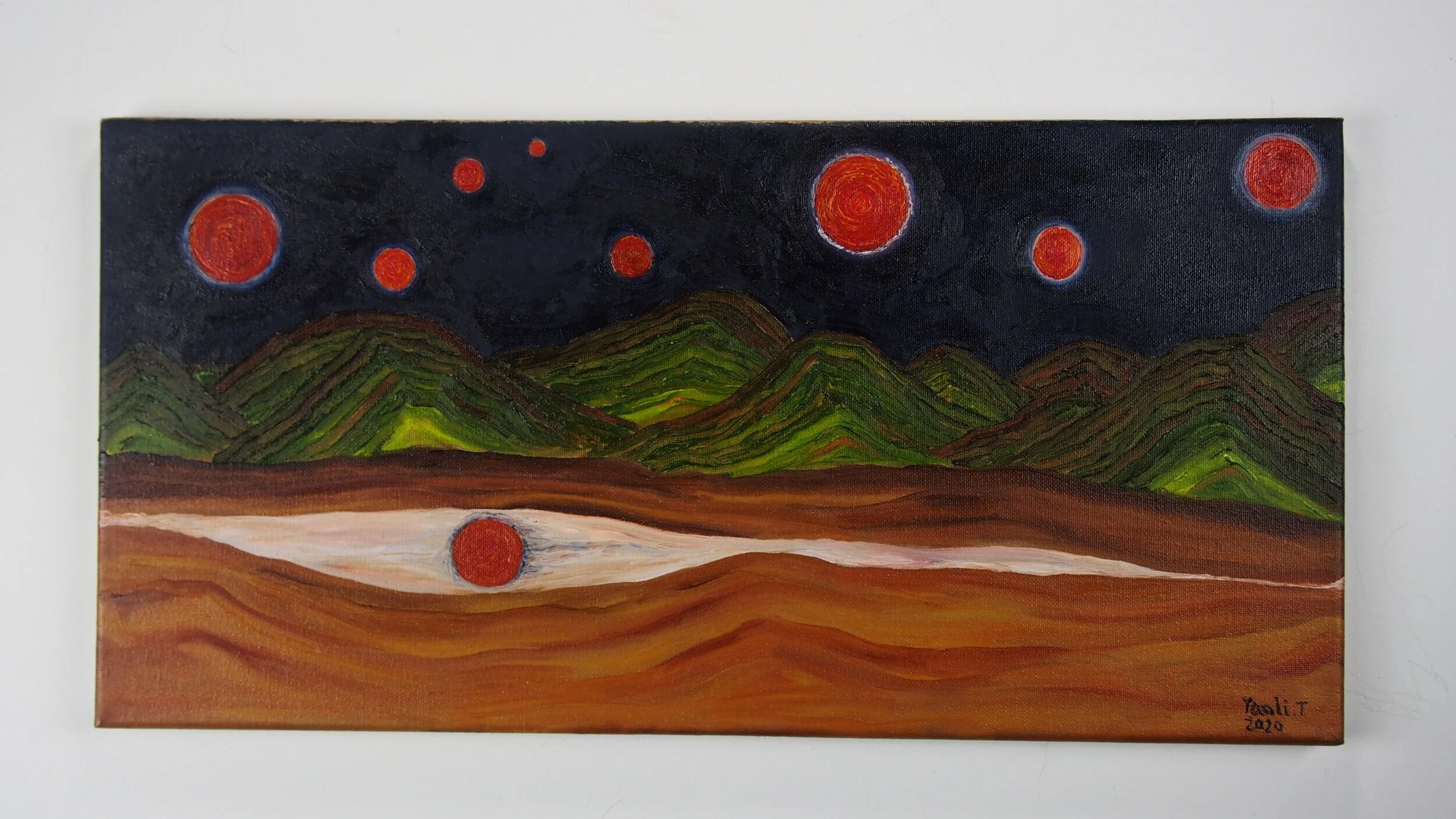 "9 suns", Oil on Canvas, 10"x 20", 2020