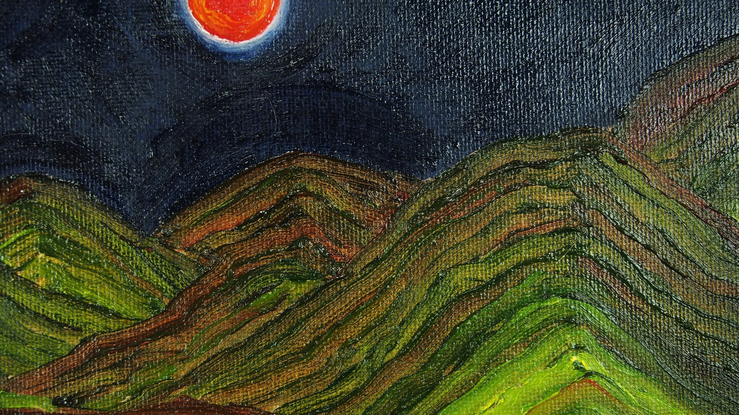 "9 Suns", Oil on canvas, 10"X20", 2020, by Yanli Tang.