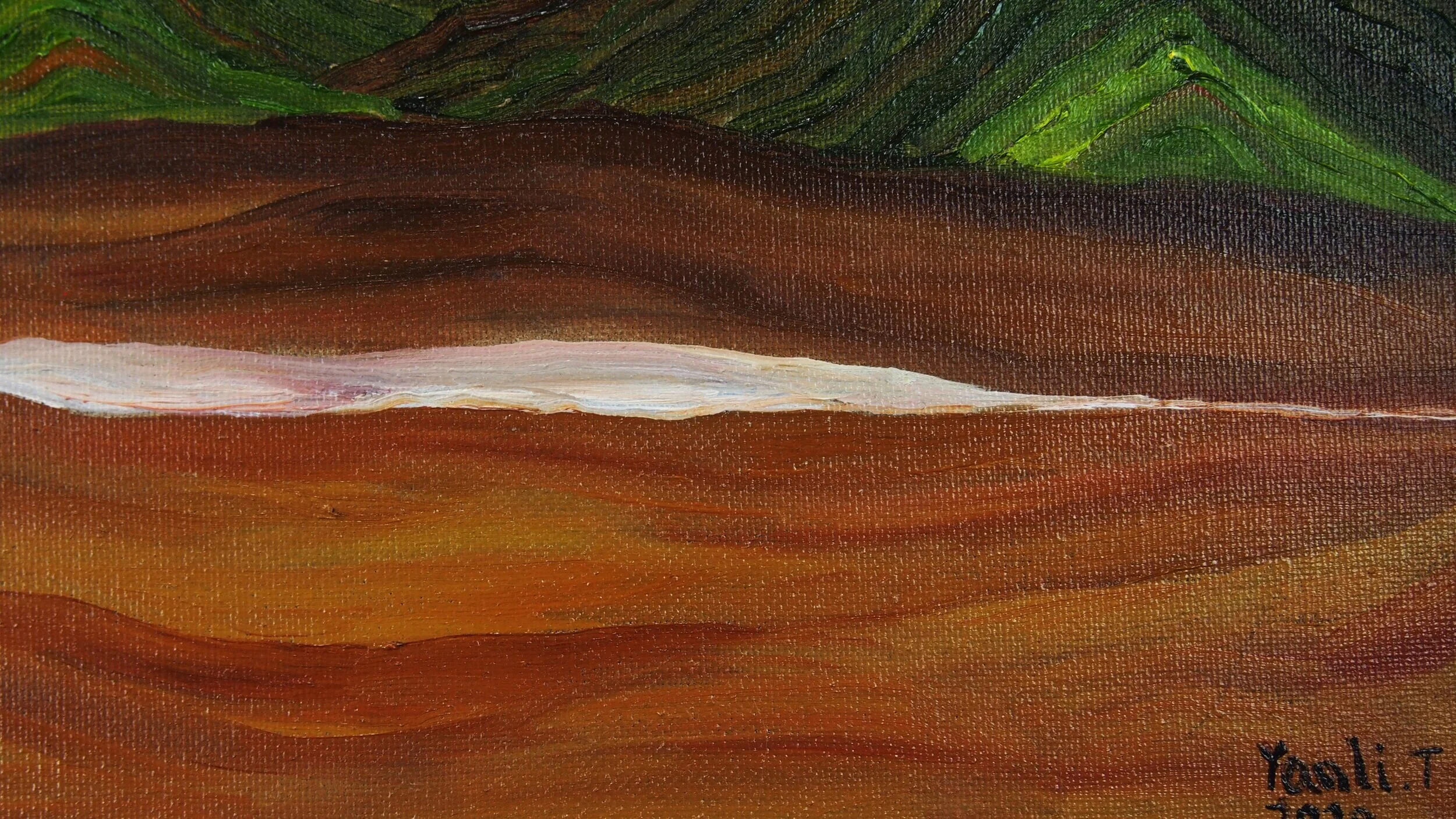 "9 Suns", Oil on canvas, 10"X20", 2020, by Yanli Tang.