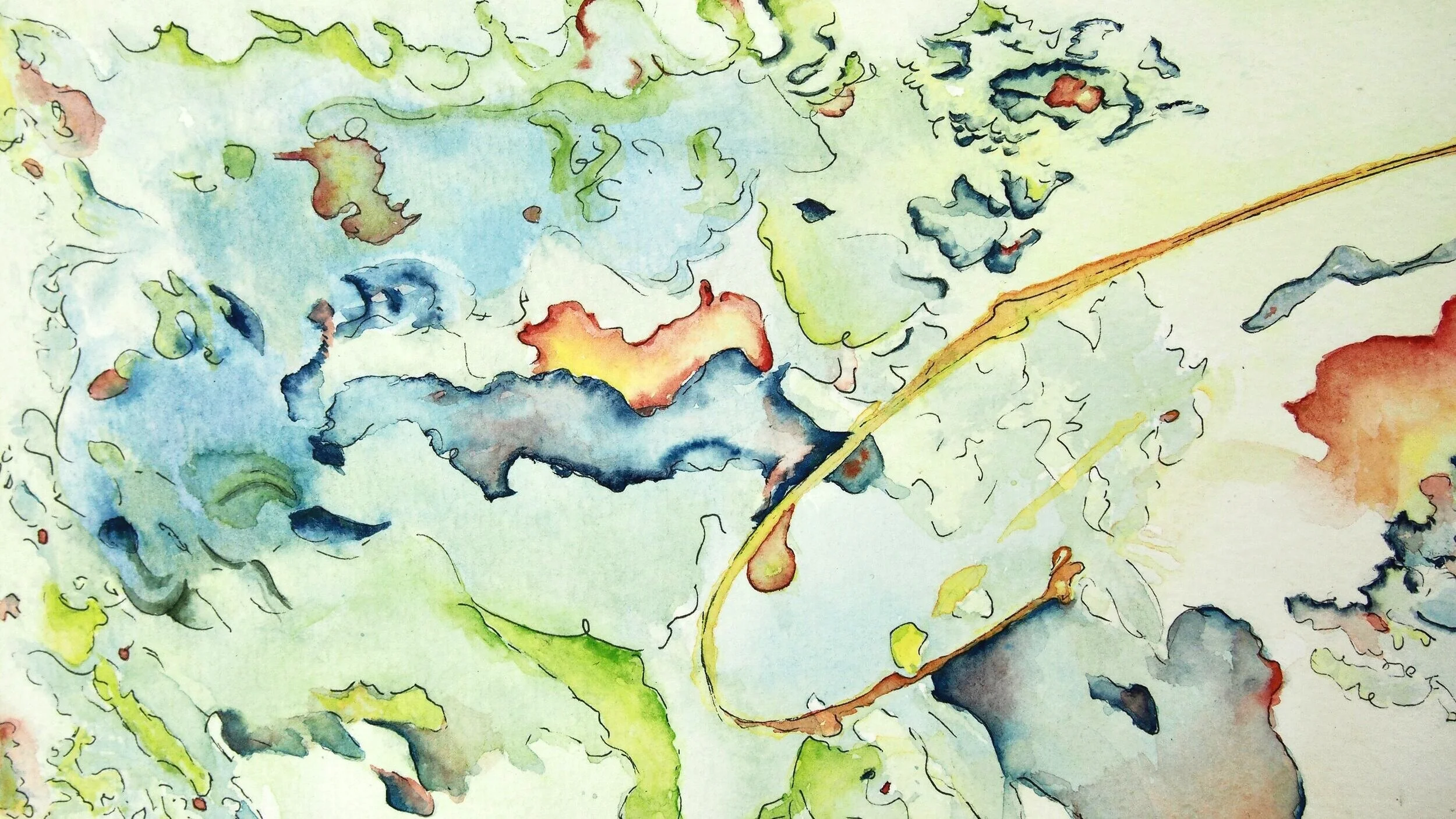 "Untitled", Watercolor & Ink on paper, 9.5"x14", 2019, by Yanli Tang.