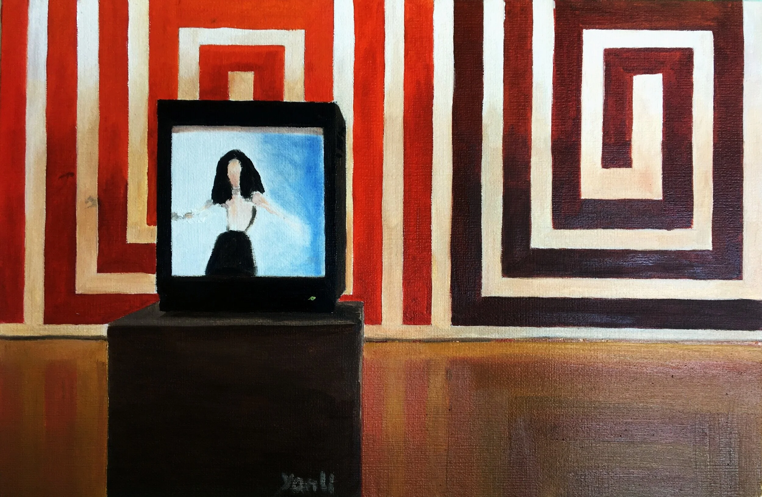 "An art show", Oil on paper, 10.5"x14", 2018, by Yanli Tang.