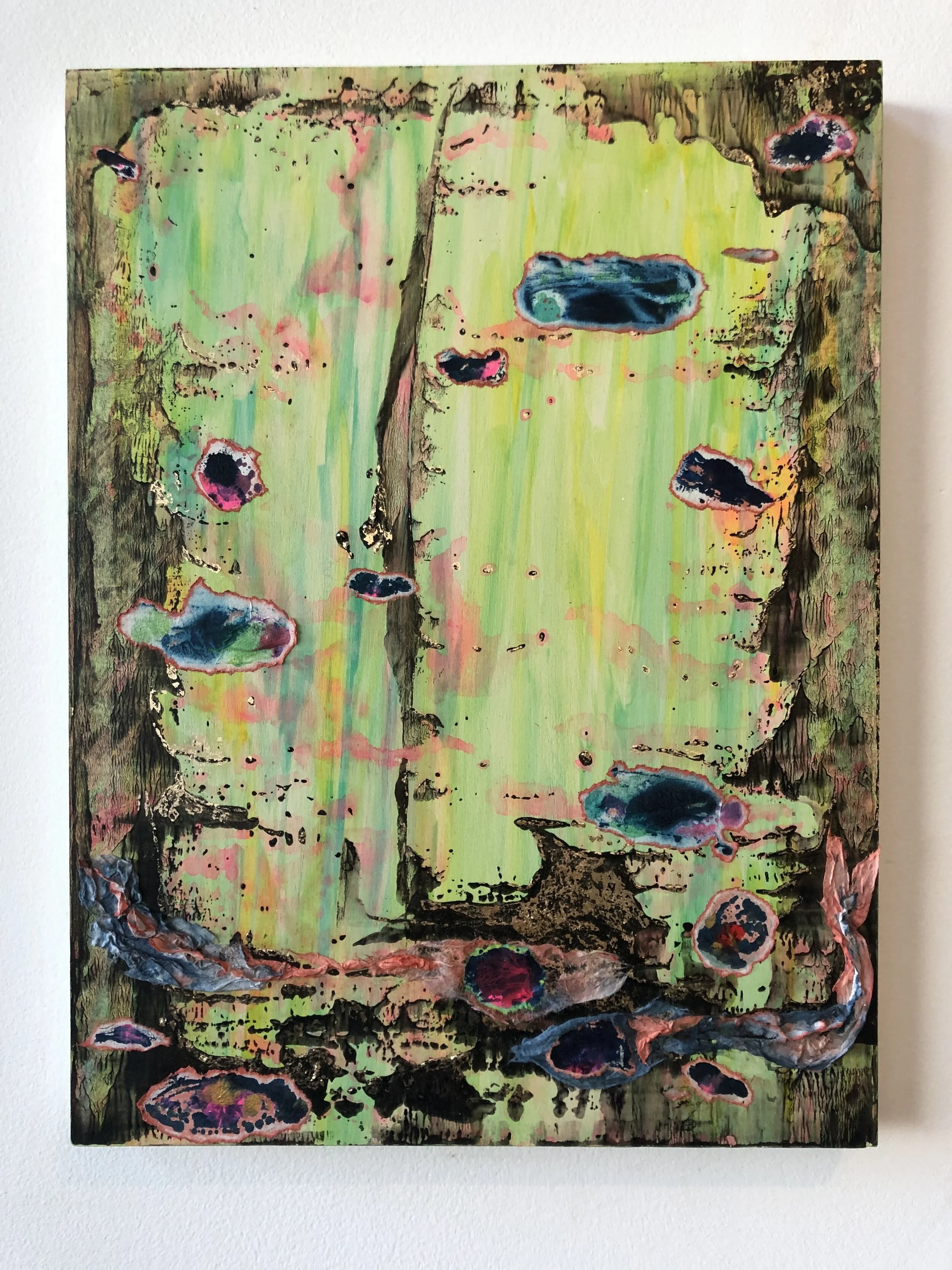 “Burning dreams I ”, Mixed media on wood board, 40cm X 30 cm, 2020, by Yanli Tang.