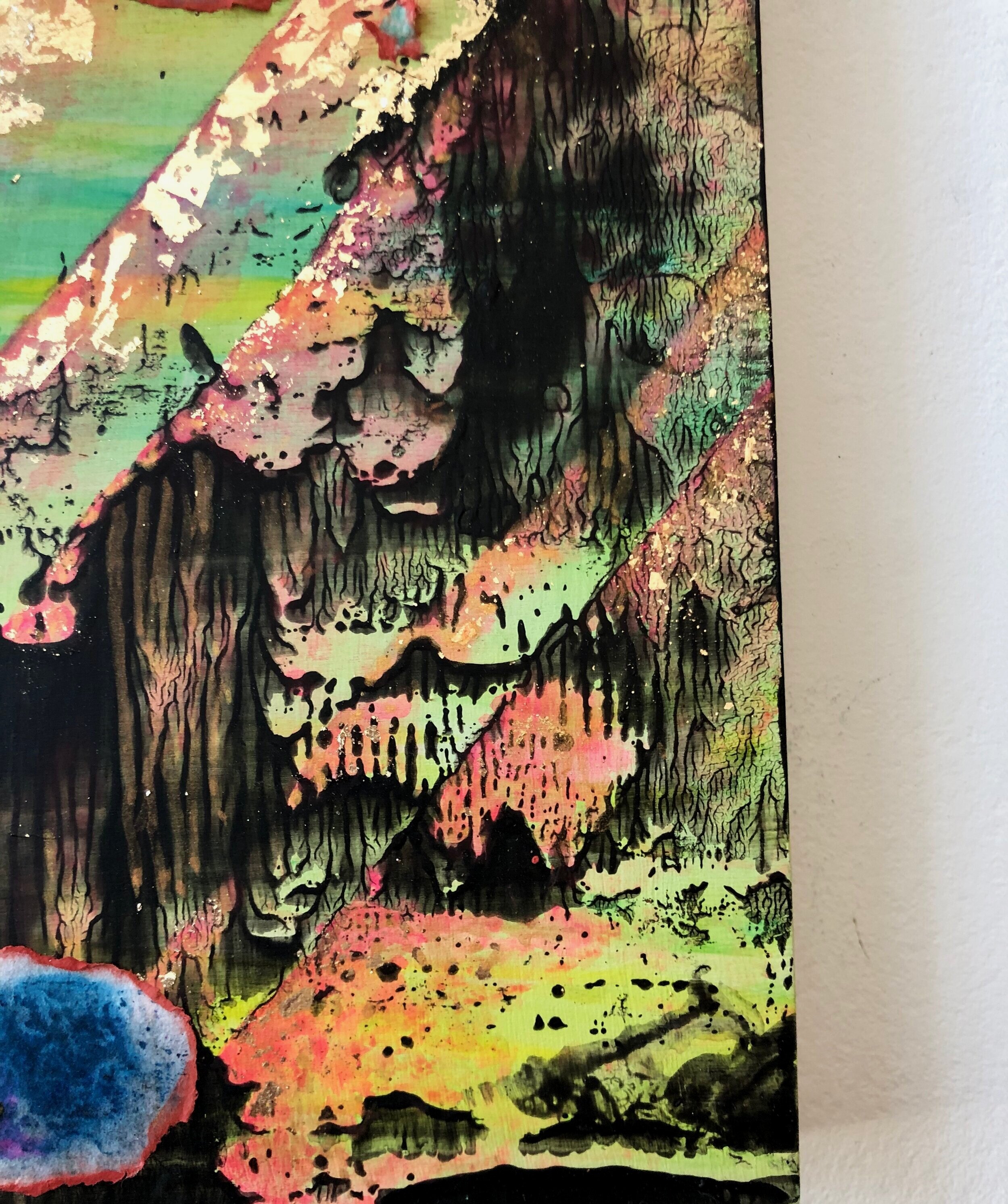 
“Burning dreams I ” Mixed media on wood board, 40cm X 30 cm, 2020 by Yanli Tang