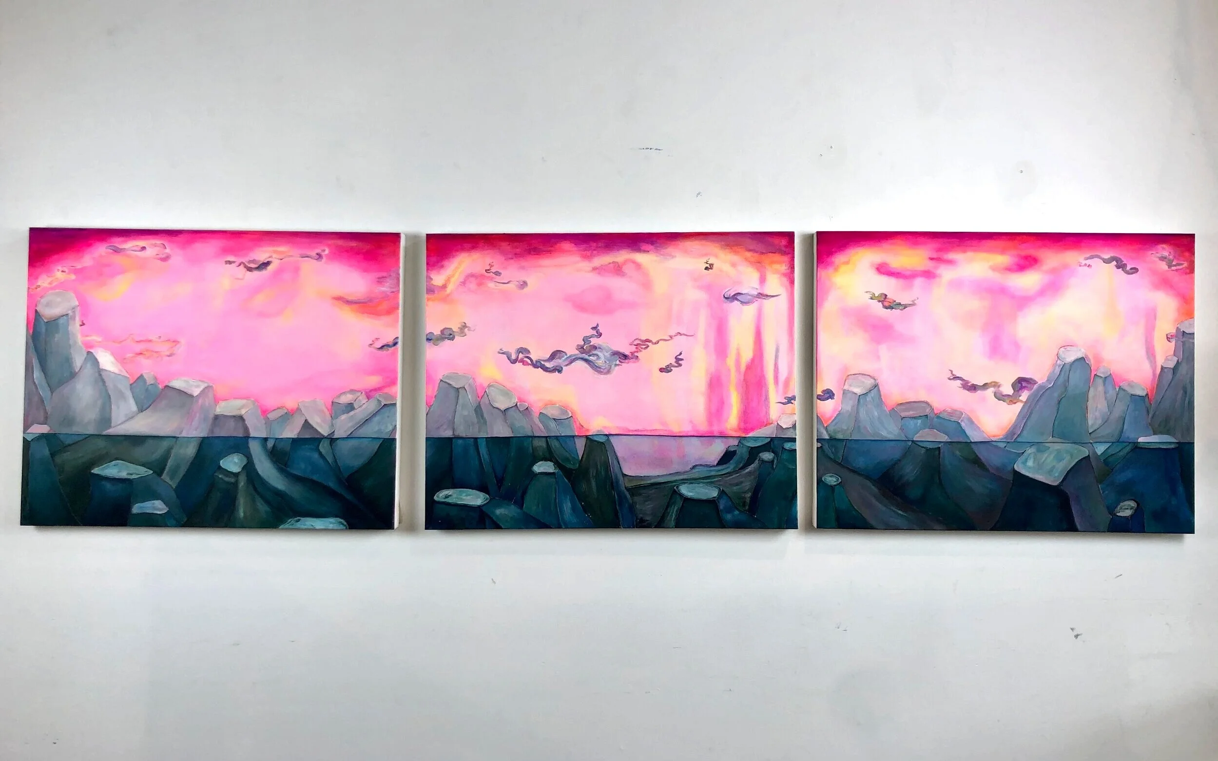 <2054 Odyssey> Triptych, Acrylic on canvas,,24” x 30” x 3 pieces, 2021, by Yanli.Tang