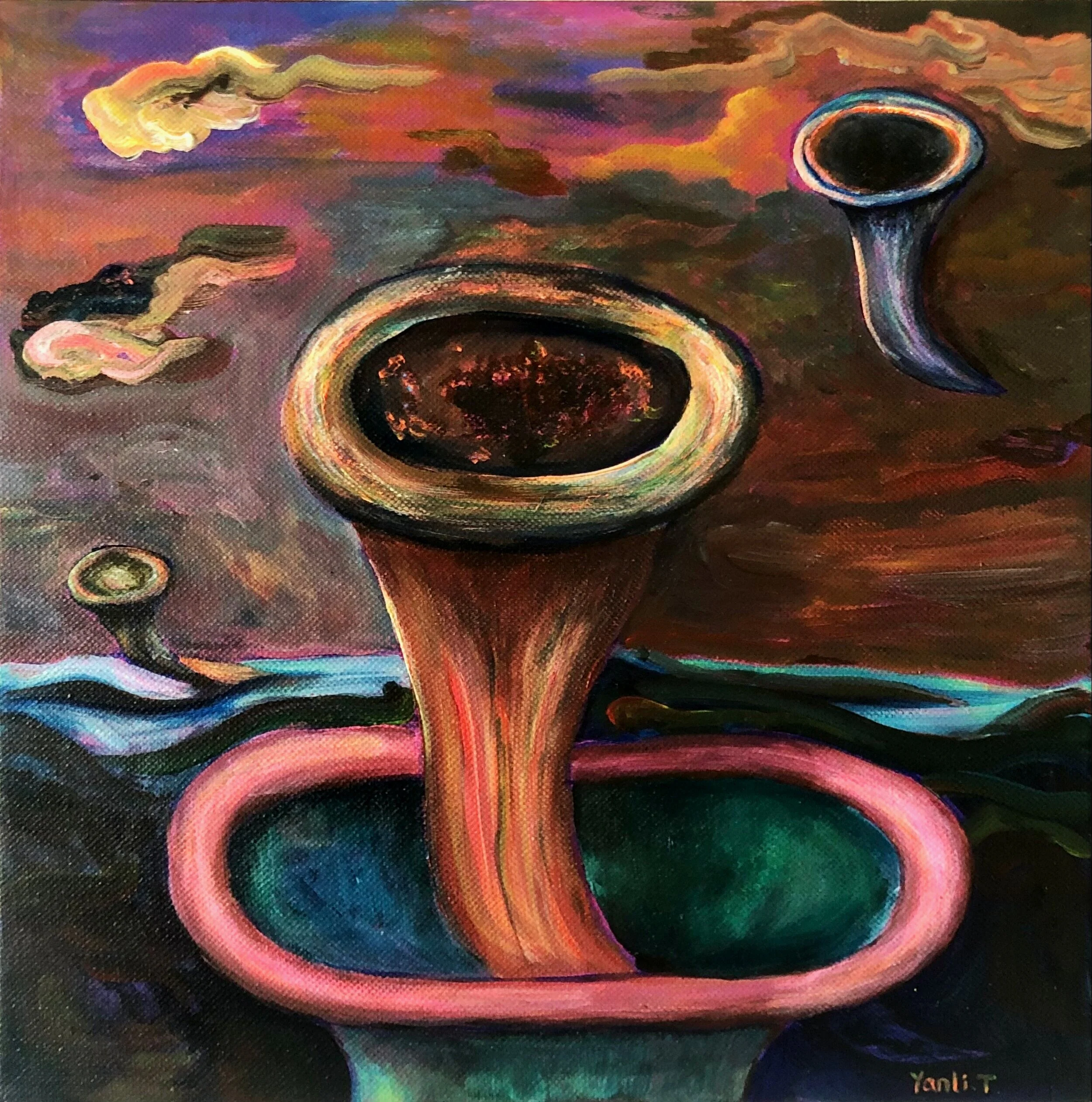 “One Day”, Acrylic on canvas, 11.8”x11.8”, 2021, by Yanli Tang.