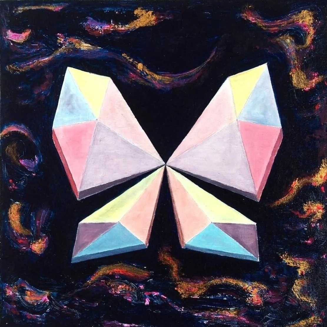 “Butterfly and dreams”, Oil  & Acrylic on Wood pales, 20cm x 20cm, 2021