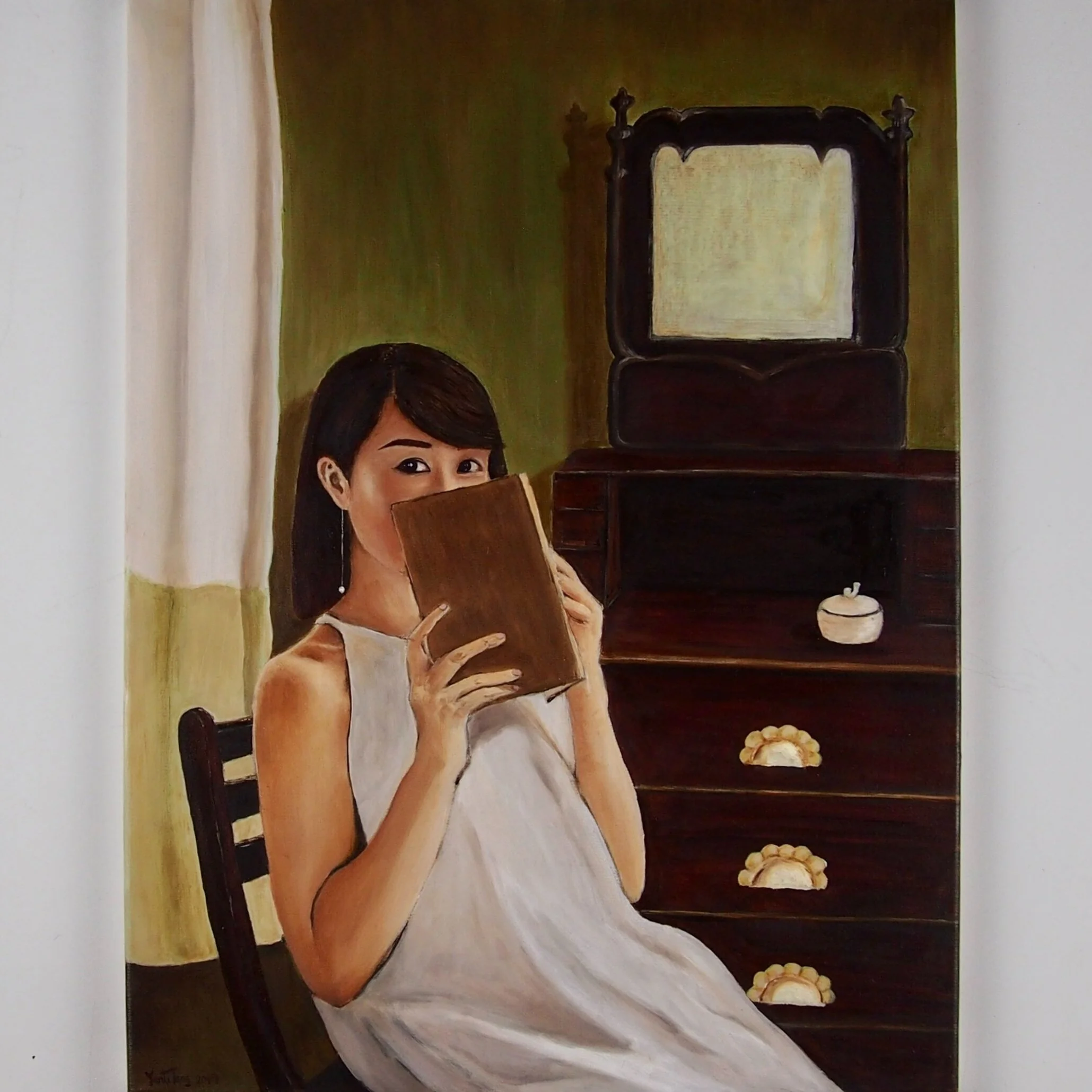 "The Reader", oil on canvas, 18"x24", 2019, by Yanli Tang (SOLD)
