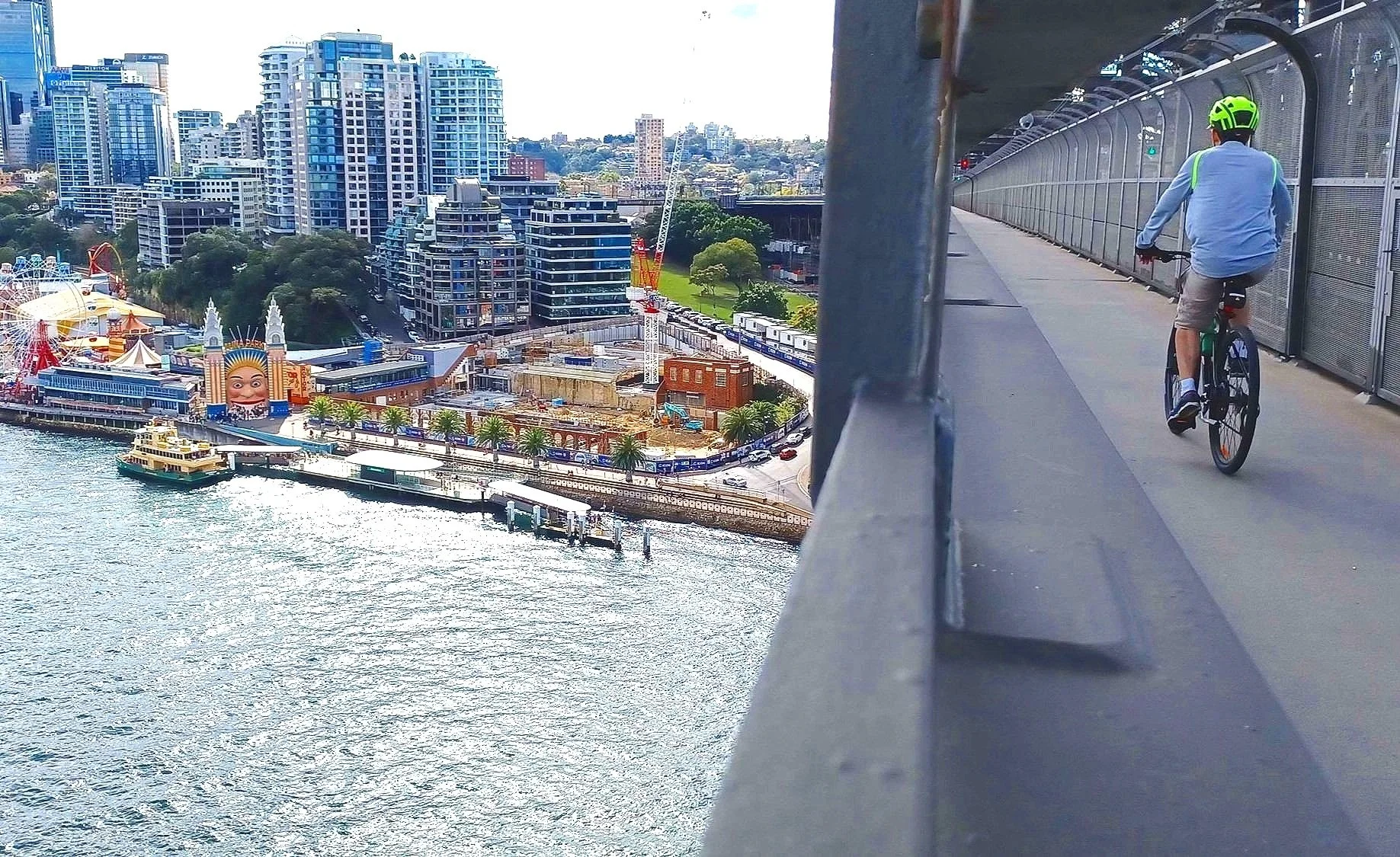 Cyclist on the Harbour Bridge Cycle Path
