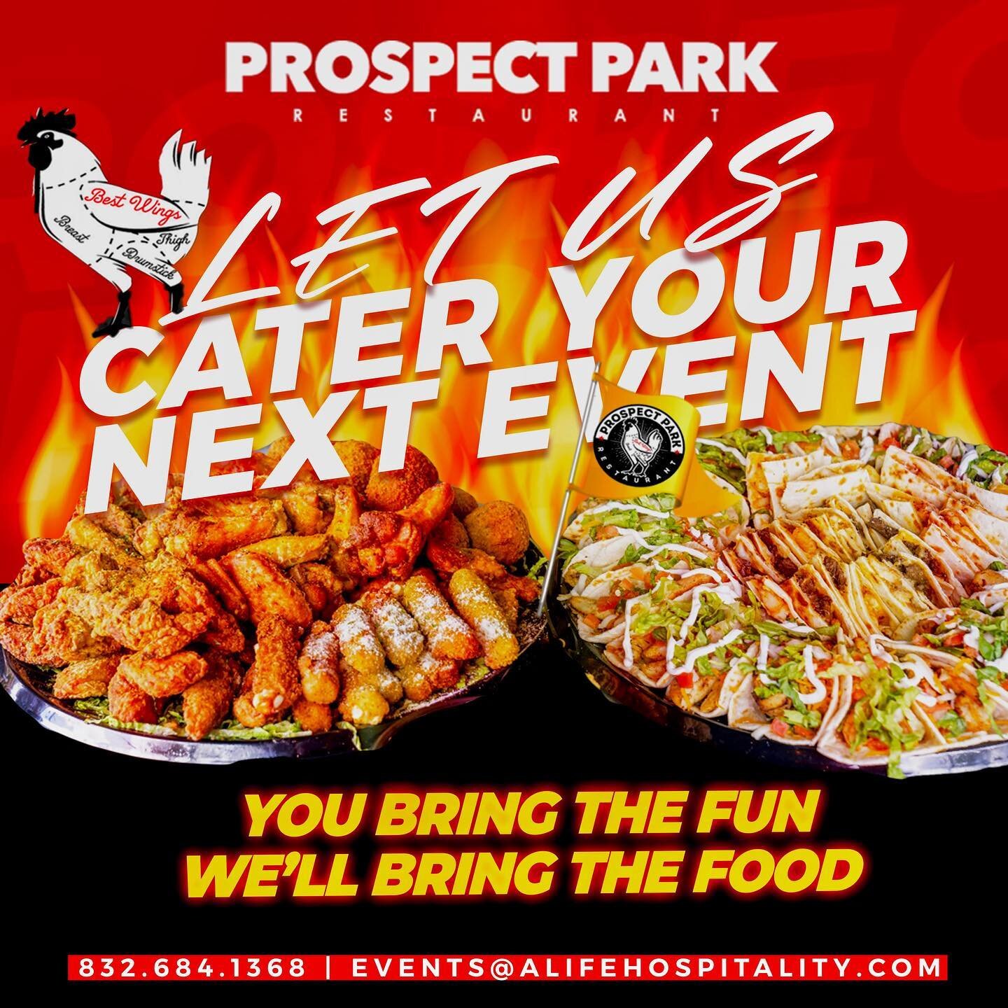 Let Prospect cater your next event! Contact our catering director at 832.684.1368 or email us at events@alifehospitality.com #ThePark🌳