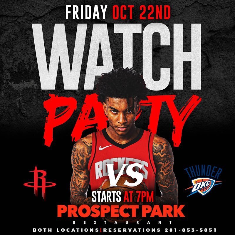 Watch party Friday! Come catch the Rockets 🆚 Thunder 🏀 and cheer on our @astrosbaseball!! #ThePark🌳